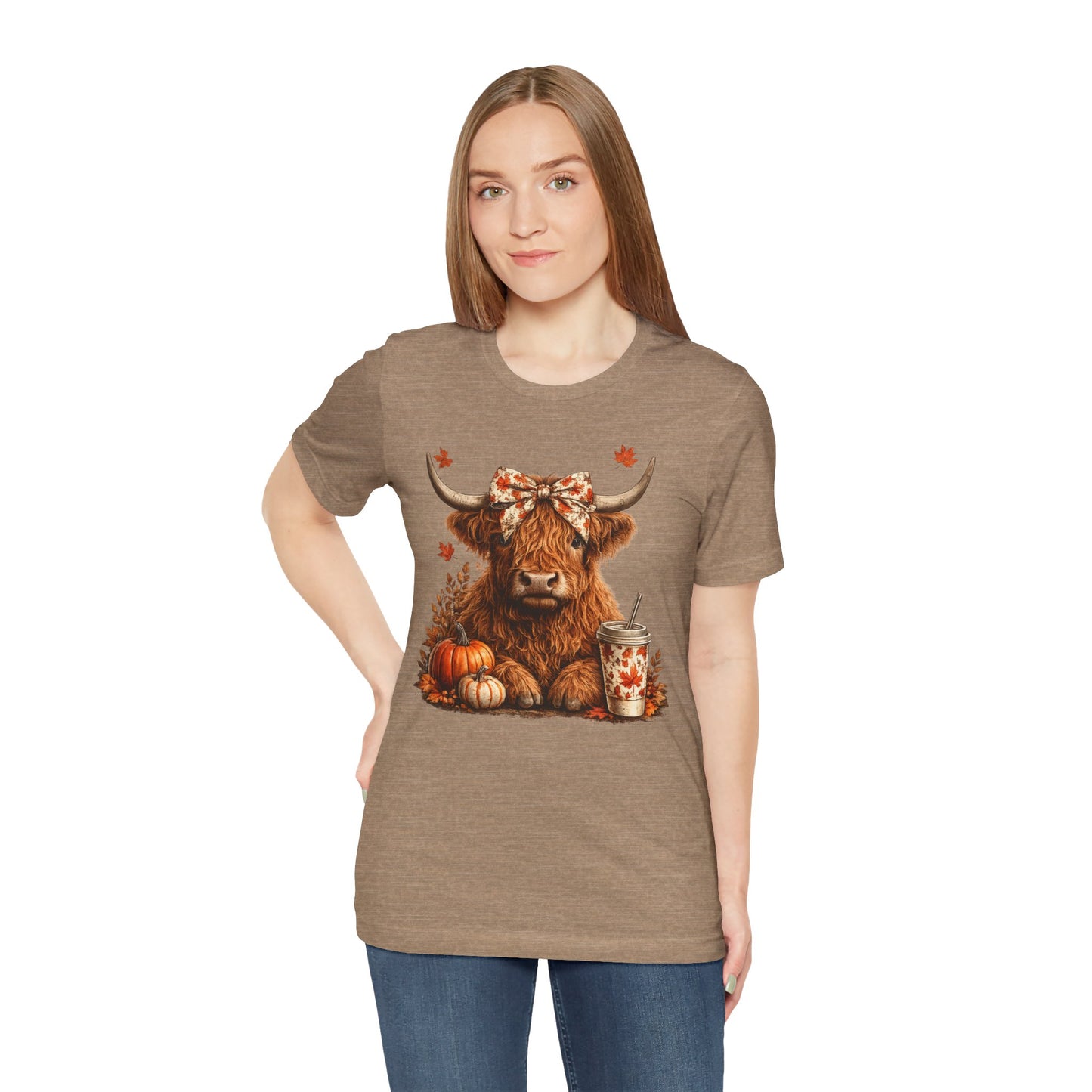 Autumn Highland Cow Tee — Fall Pumpkin Latte Graphic T-Shirt