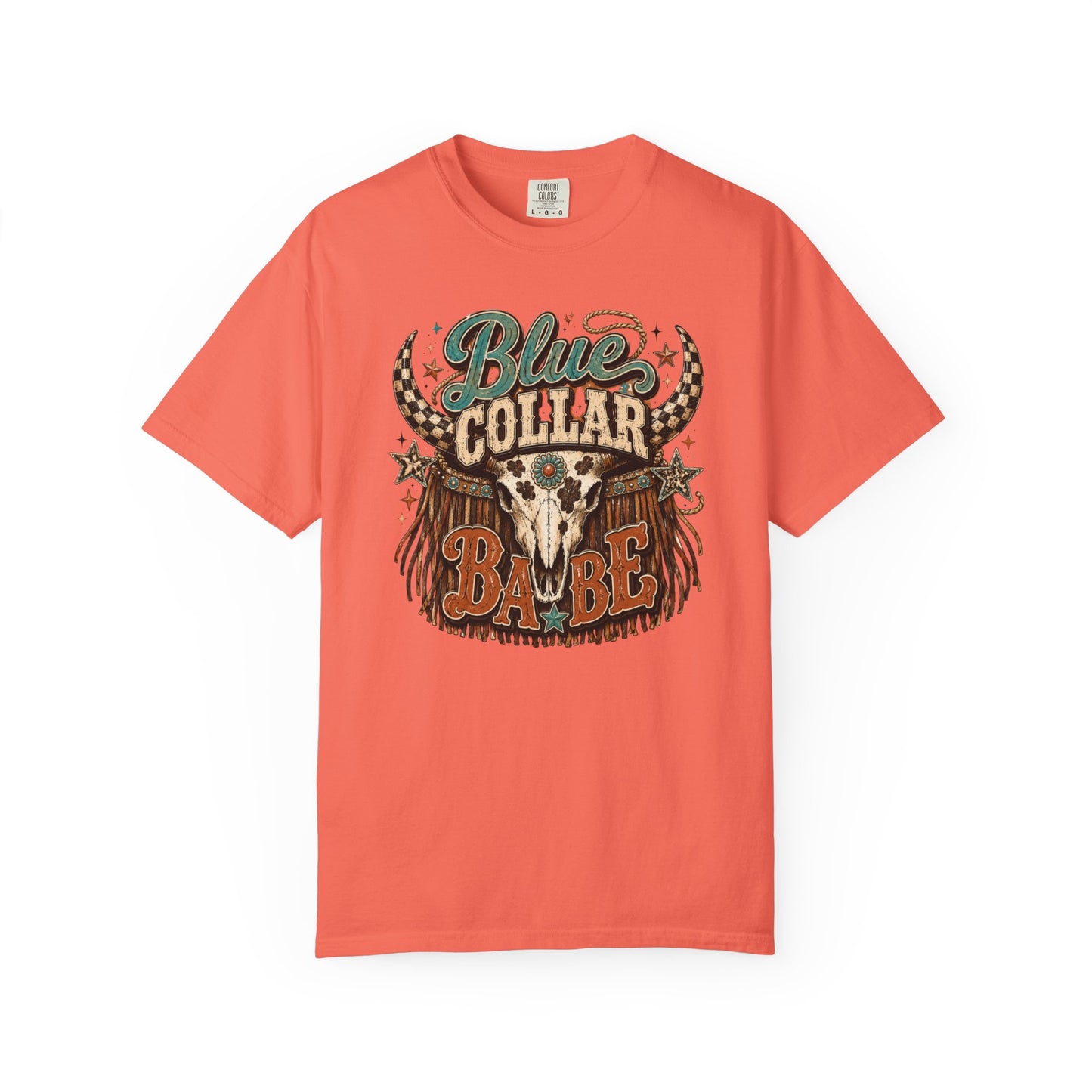 Blue Collar Babe Graphic T-Shirt — Western Skull Cowgirl Tee