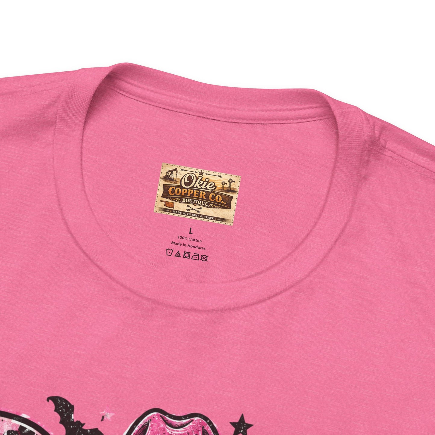 Boo Pink Leopard Ghost Tee — Cute Cowgirl Halloween T-Shirt