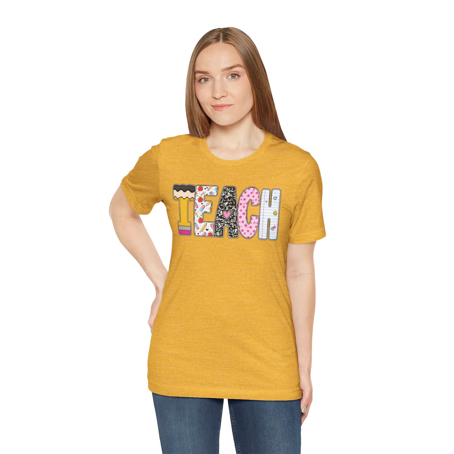 Teach Colorblock Graphic Tee – Cute Patterned Teacher T-Shirt