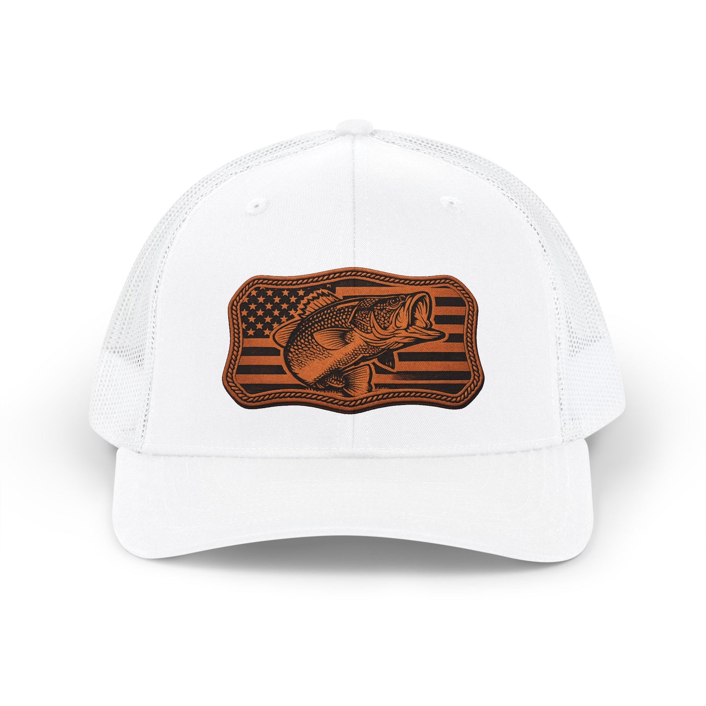 Trucker Hat — Leather Patch Bass Flag Design