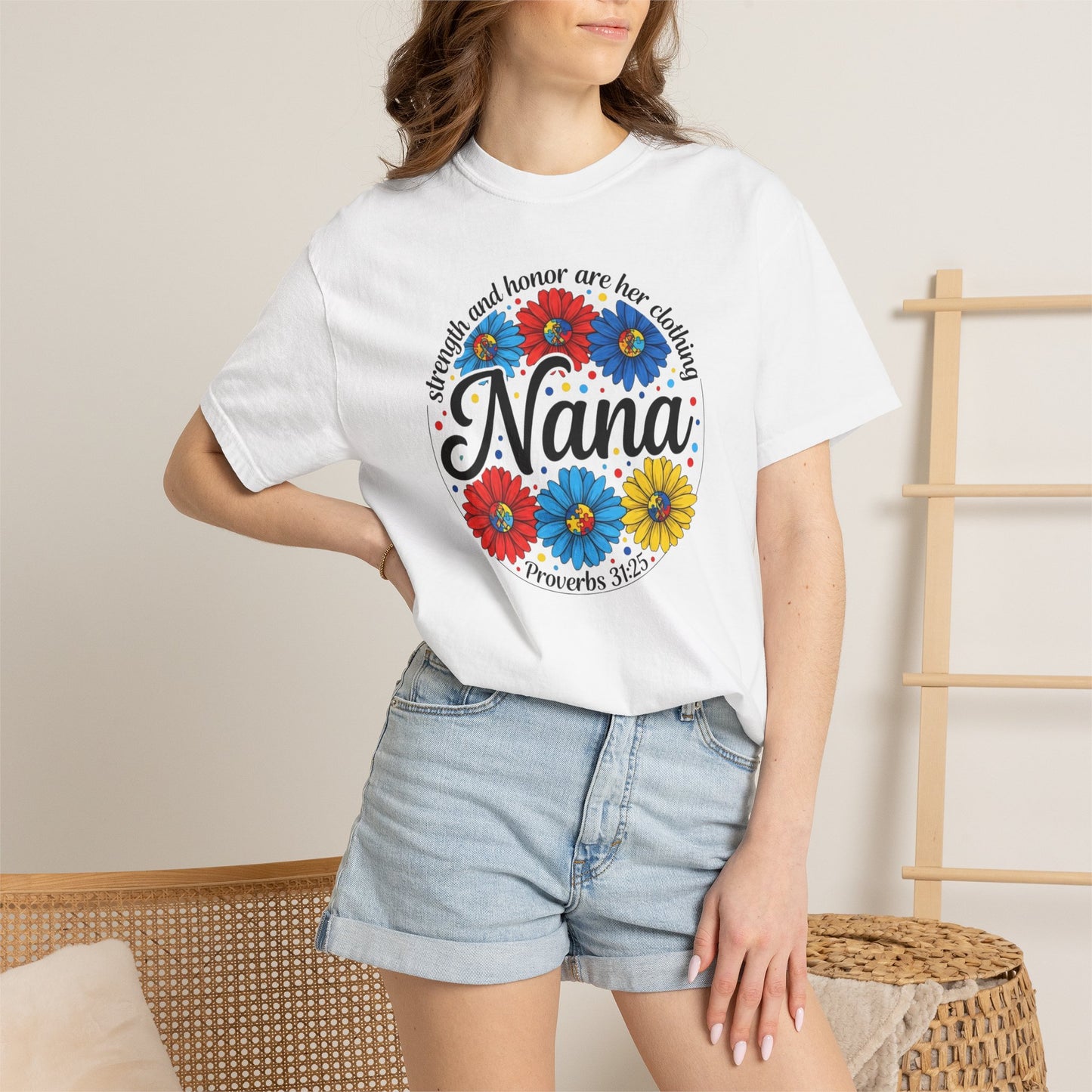 Nana Floral Proverbs T-Shirt — “Strength and Honor” Grandma Gift