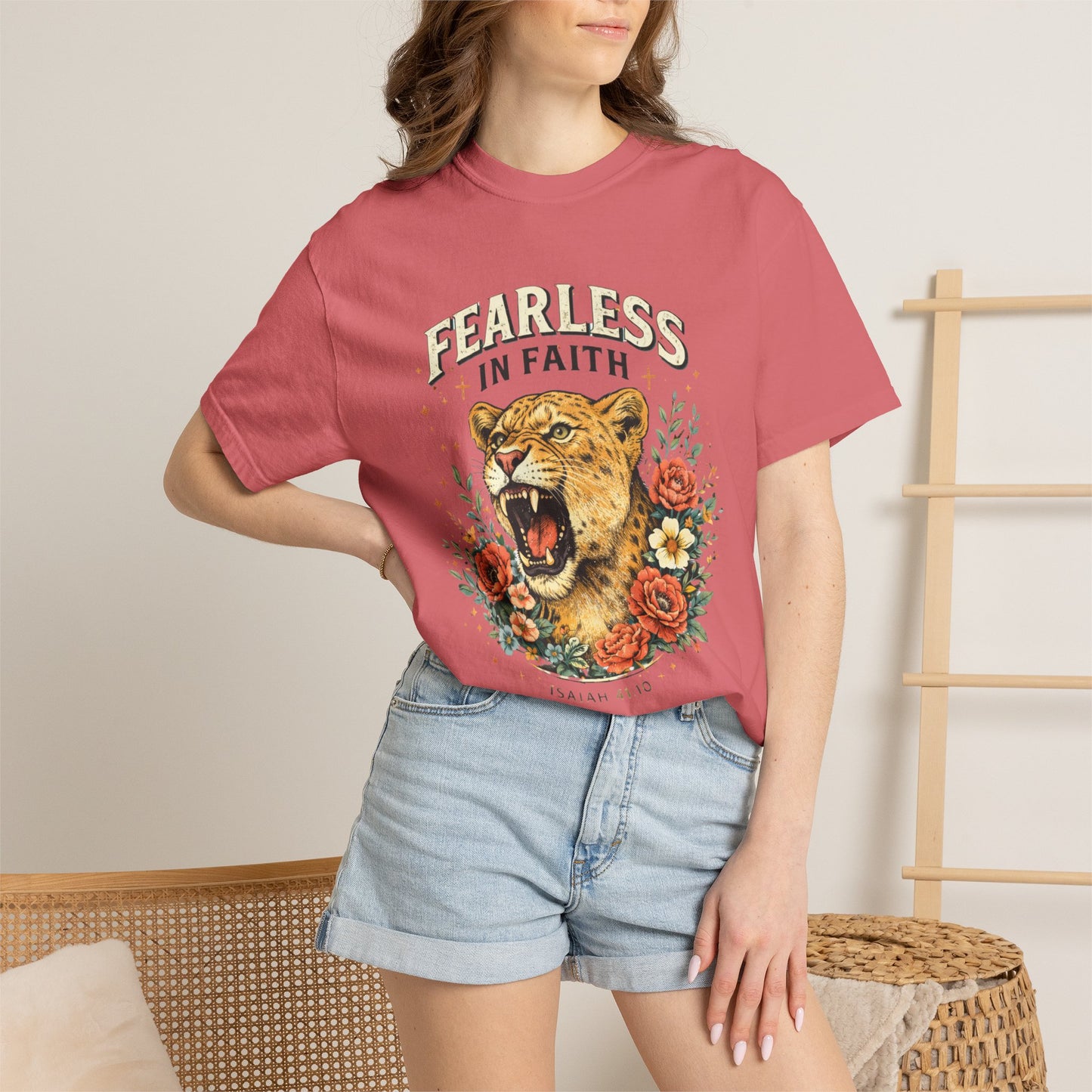 Fearless in Faith Lion T-Shirt — Floral Vintage Christian Graphic Tee