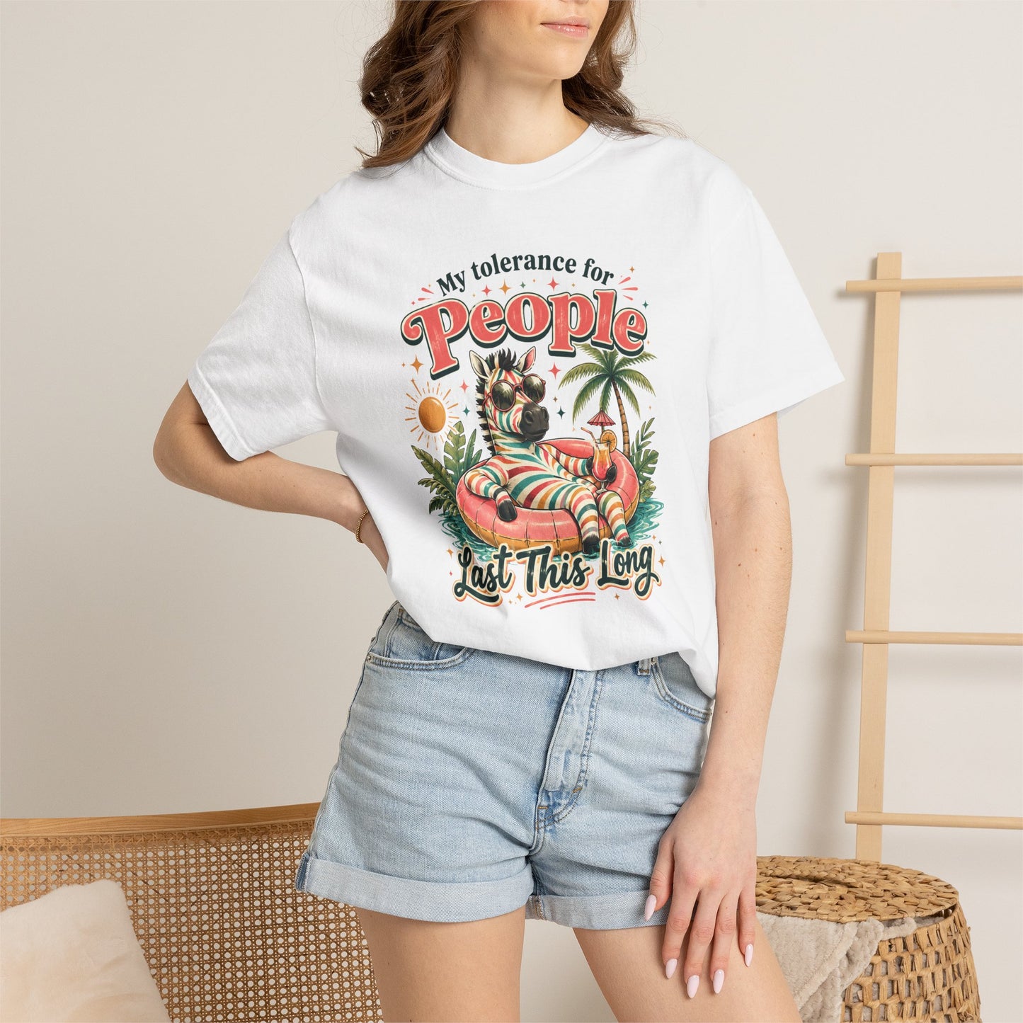 "My Tolerance for People Lasts This Long" Retro Cat Pool Float Graphic Tee