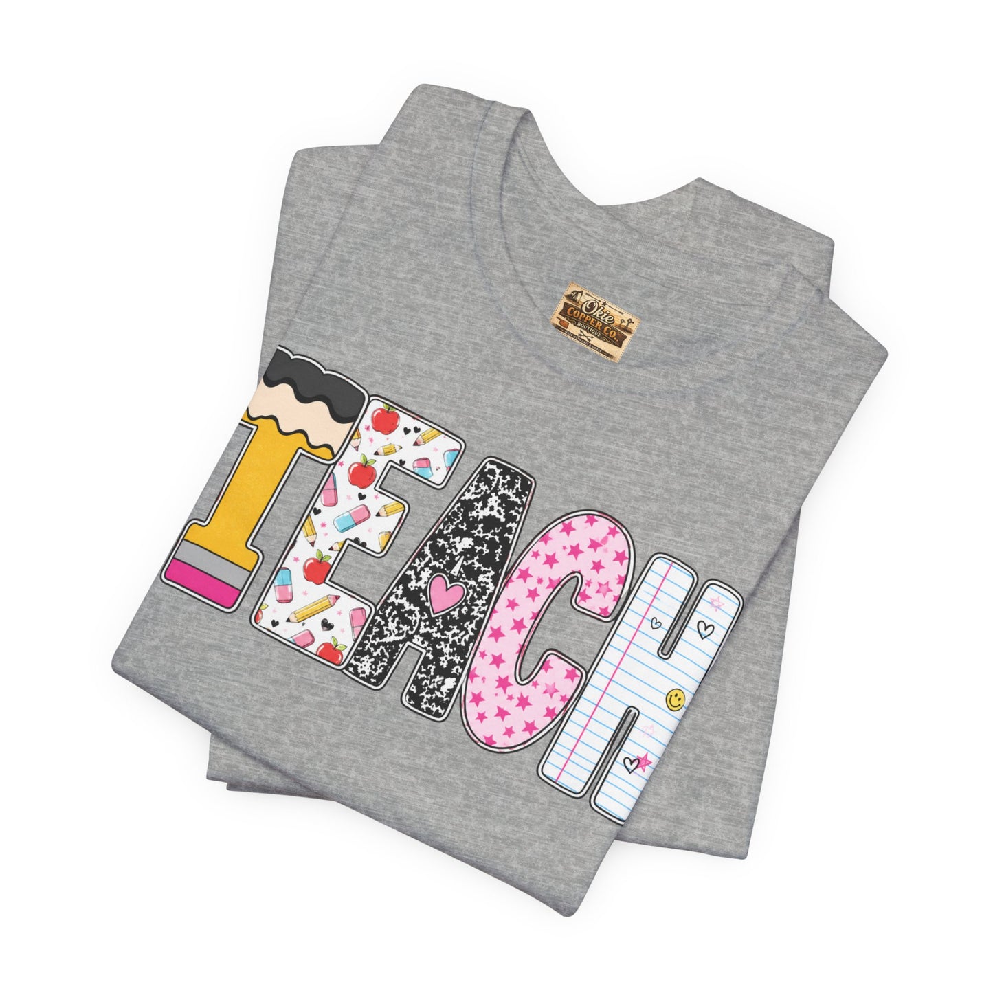 Teach Colorblock Graphic Tee – Cute Patterned Teacher T-Shirt