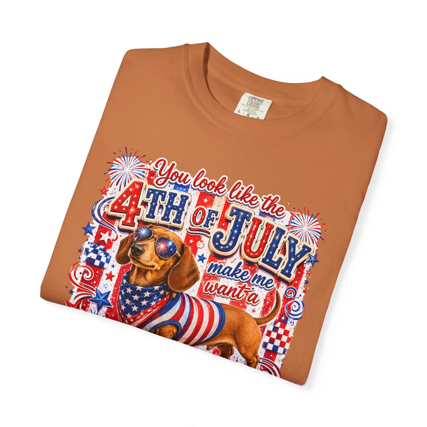 4th of July Hot Dog Dachshund T-Shirt – Patriotic Funny BBQ Tee