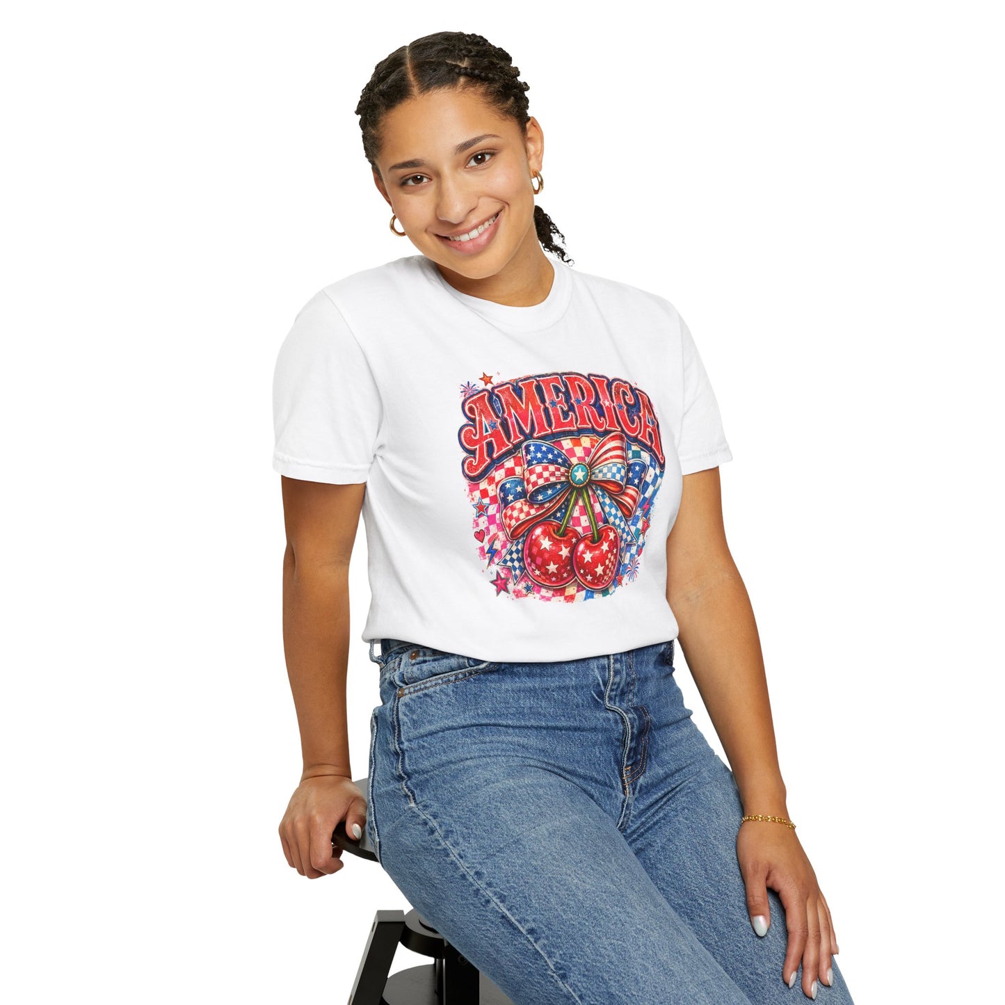 America Cherry Graphic T-Shirt — Patriotic 4th of July Tee