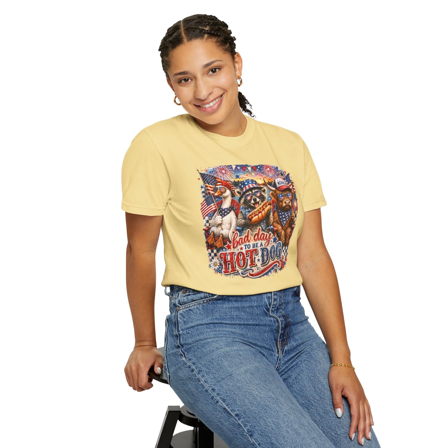 Patriotic 'Born to Be a Hot Dog' Graphic T-Shirt