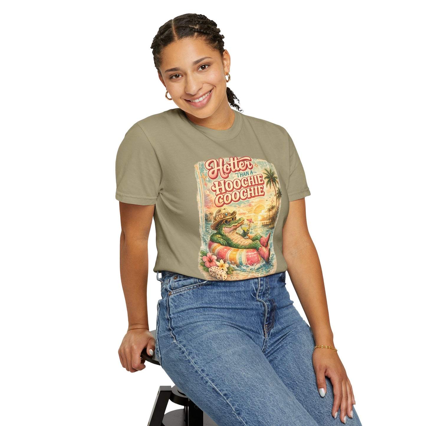 "Hotter Than a Hoochie Coochie" Retro Alligator Beach Graphic