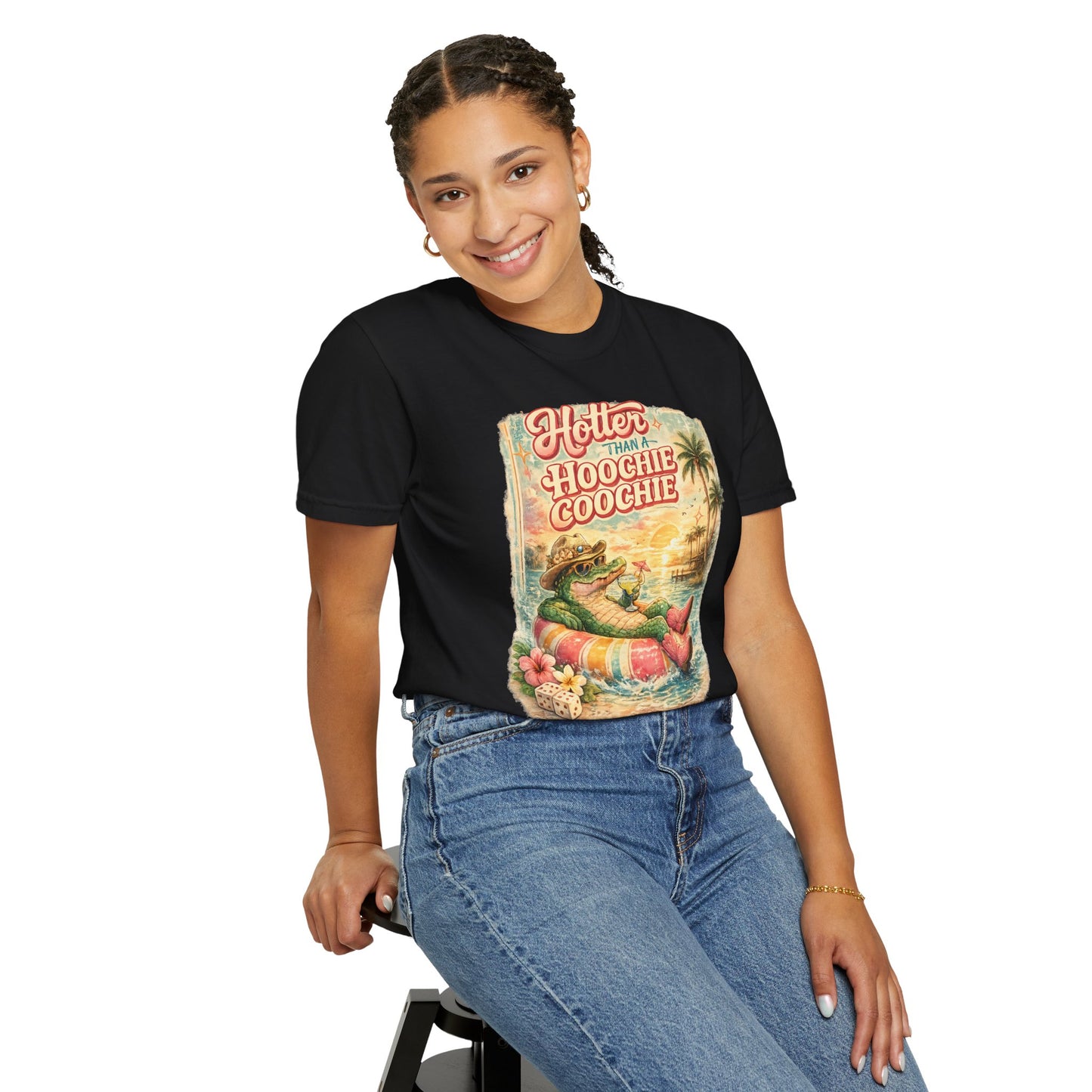 "Hotter Than a Hoochie Coochie" Retro Alligator Beach Graphic