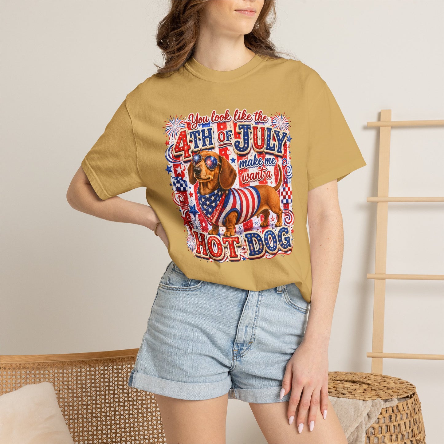 4th of July Hot Dog Dachshund T-Shirt – Patriotic Funny BBQ Tee
