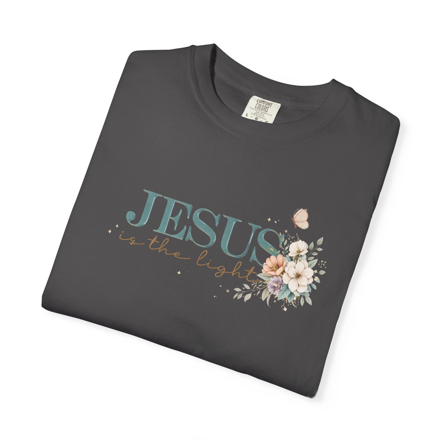 Jesus Is the Light T-Shirt — Floral Cross Christian Tee (Walking in Faith)