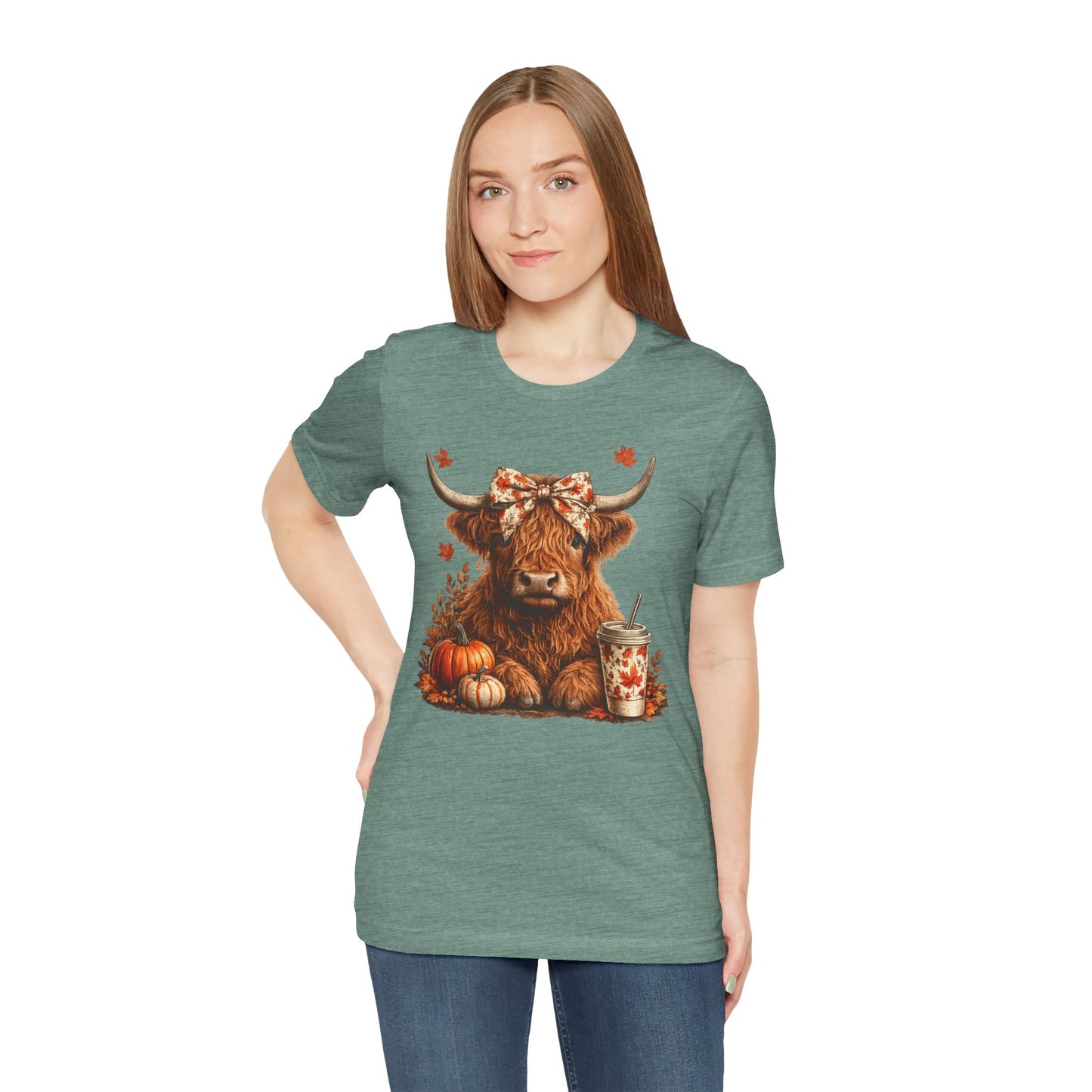 Autumn Highland Cow Tee — Fall Pumpkin Latte Graphic T-Shirt