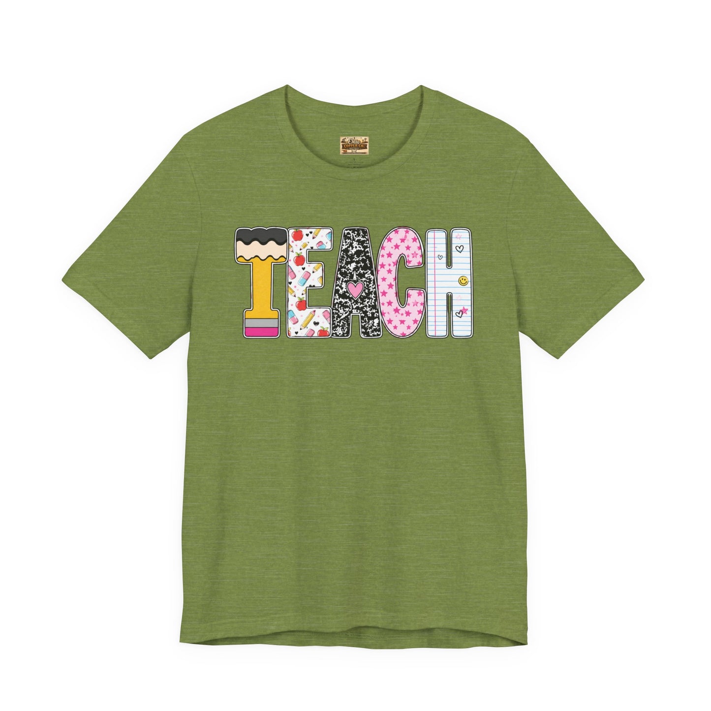 Teach Colorblock Graphic Tee – Cute Patterned Teacher T-Shirt