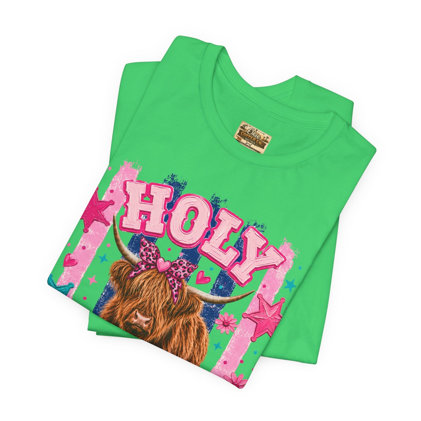 Holy Cow Highland Cow Graphic Tee — Cute Pastel Ranch Shirt