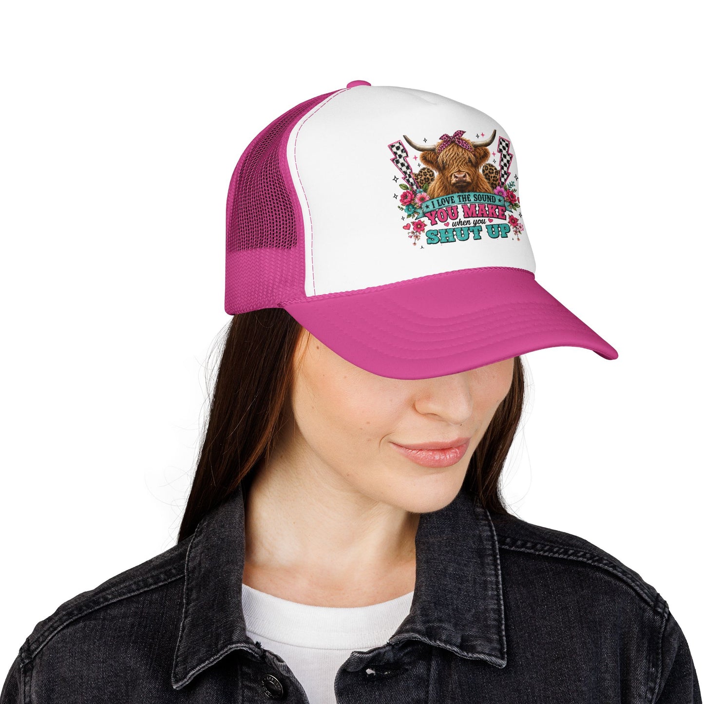 Cow Skull Trucker Hat – “I Love the Sound You Make When You Shut Up” Floral Western Cap