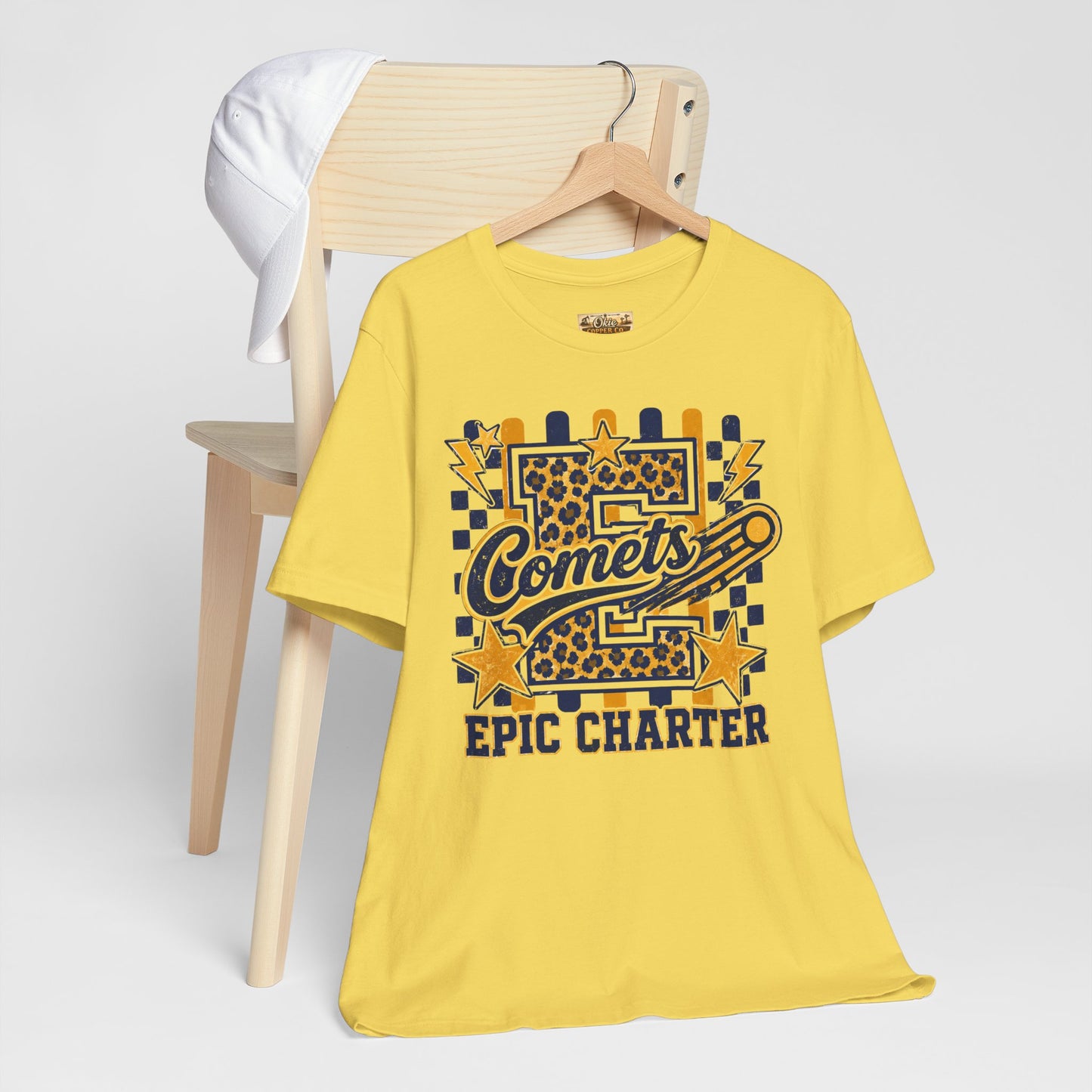 Comets Epic Charter Baseball T-Shirt — Leopard Letter Sports Tee