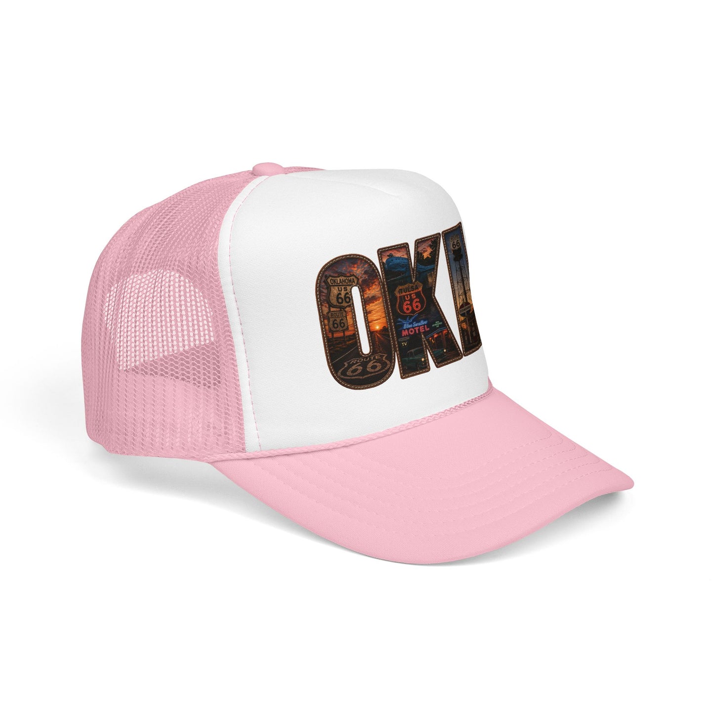Route 66 Trucker Hat — Vintage 'ONE' Road Sign Graphic Foam Cap