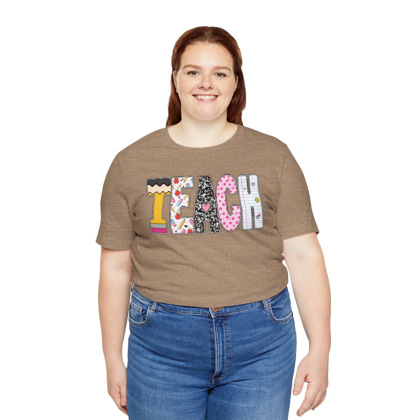 Teach Colorblock Graphic Tee – Cute Patterned Teacher T-Shirt
