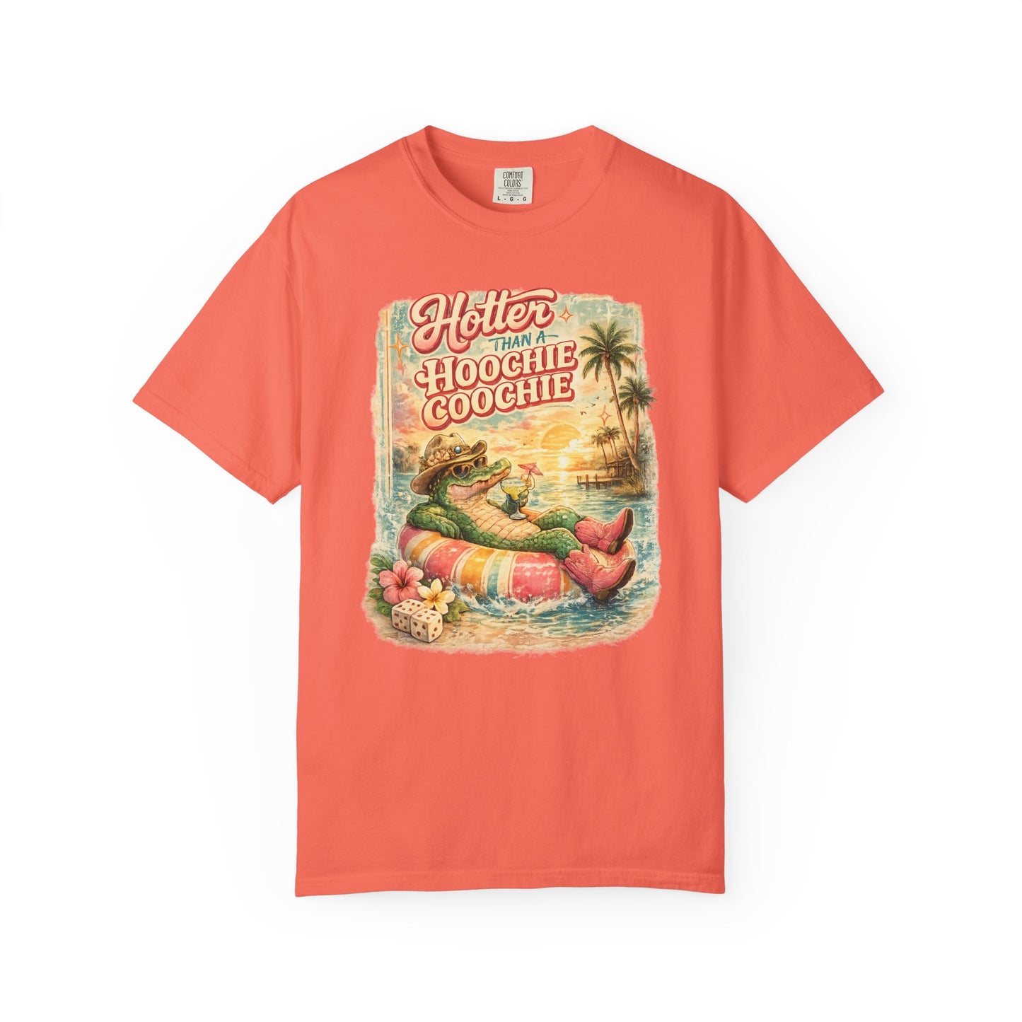 "Hotter Than a Hoochie Coochie" Retro Alligator Beach Graphic