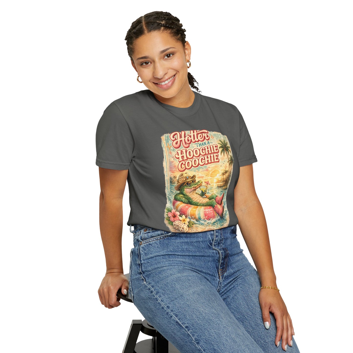 "Hotter Than a Hoochie Coochie" Retro Alligator Beach Graphic