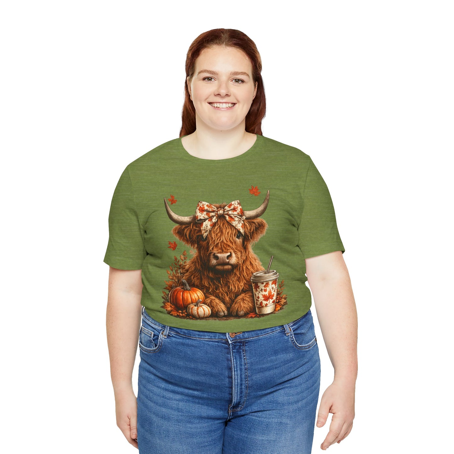 Autumn Highland Cow Tee — Fall Pumpkin Latte Graphic T-Shirt