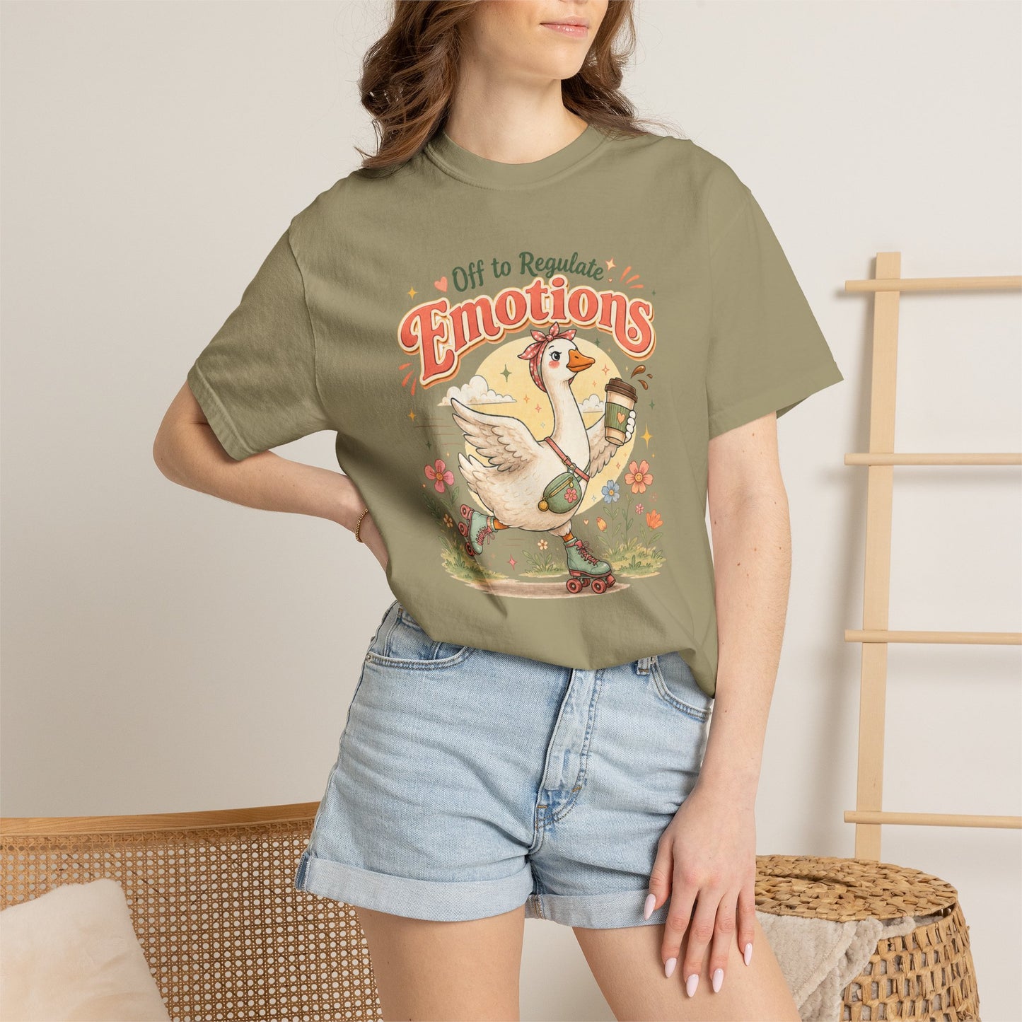 Emotions Duck Graphic T-Shirt — "Off to Regulate" Vintage Coffee Tee
