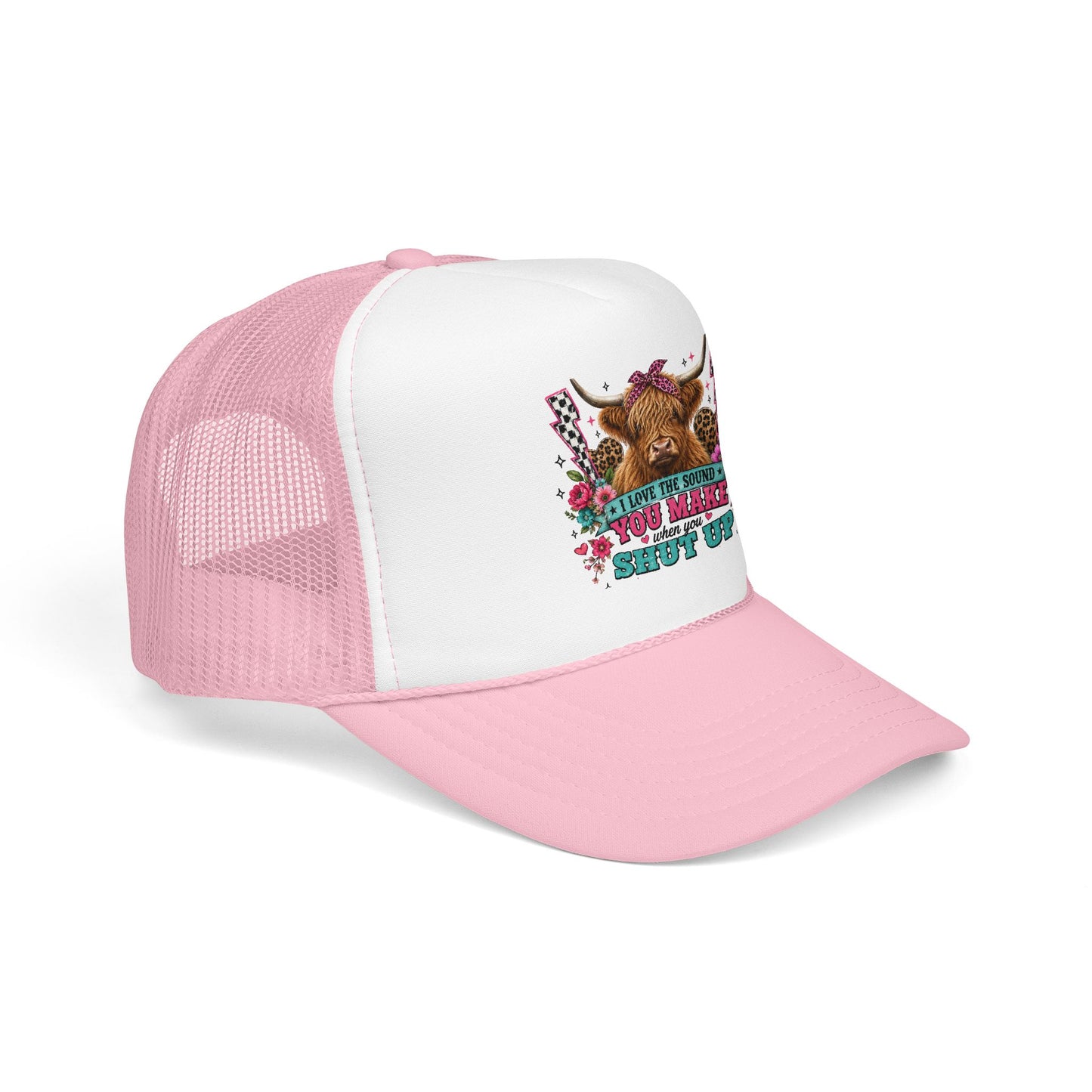 Cow Skull Trucker Hat – “I Love the Sound You Make When You Shut Up” Floral Western Cap