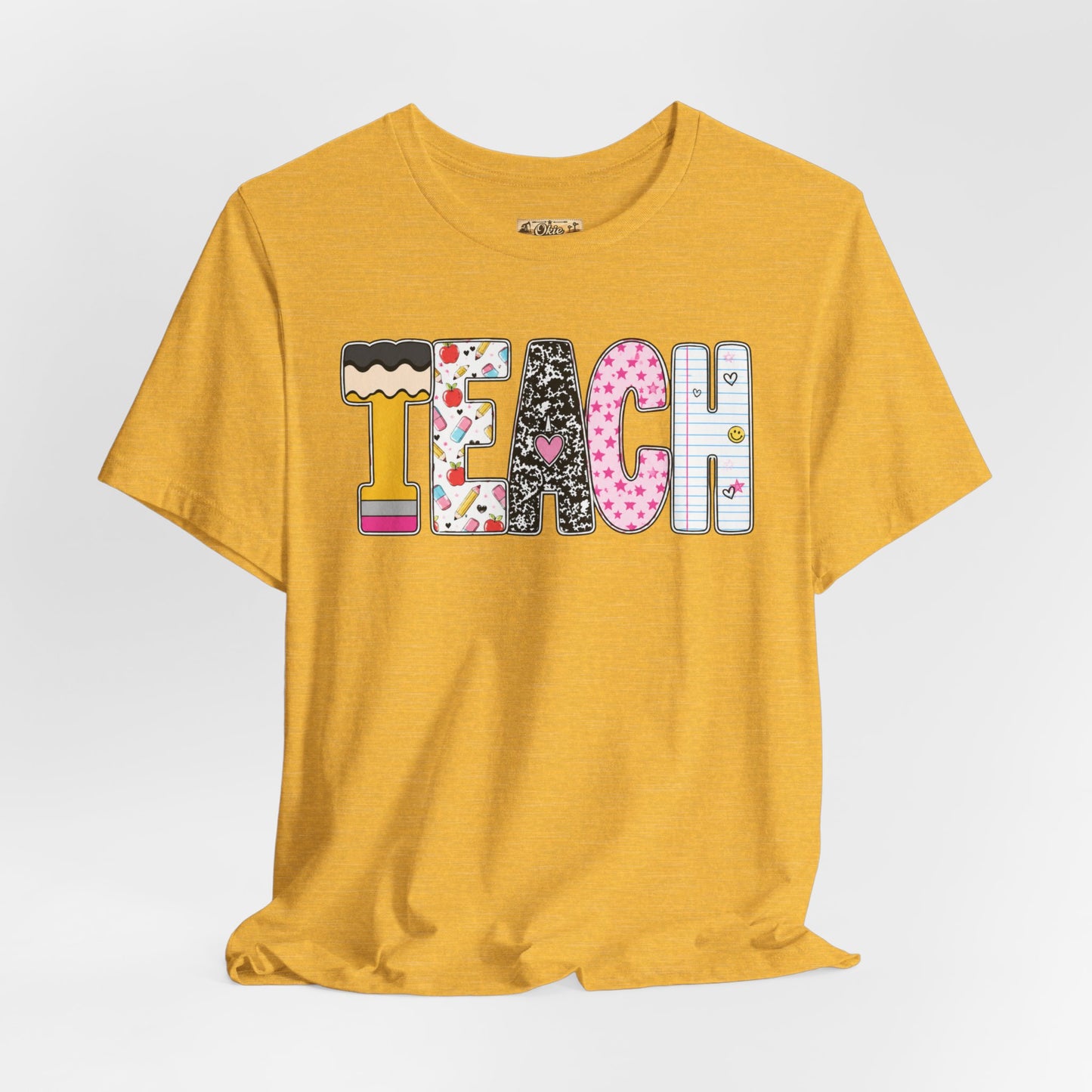 Teach Colorblock Graphic Tee – Cute Patterned Teacher T-Shirt
