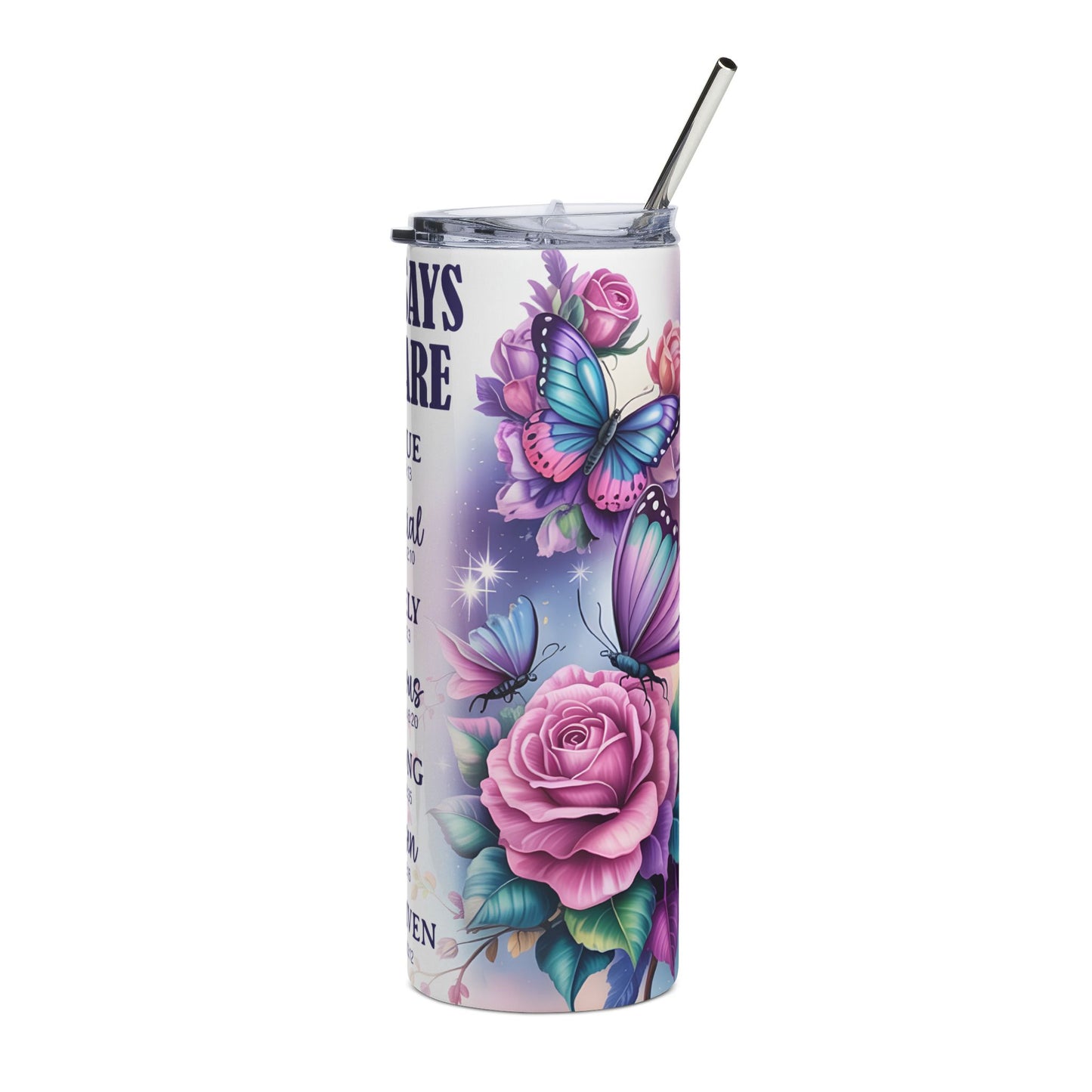 20oz Inspirational Stainless Steel Tumbler — "God Says You Are" Floral Butterfly Design