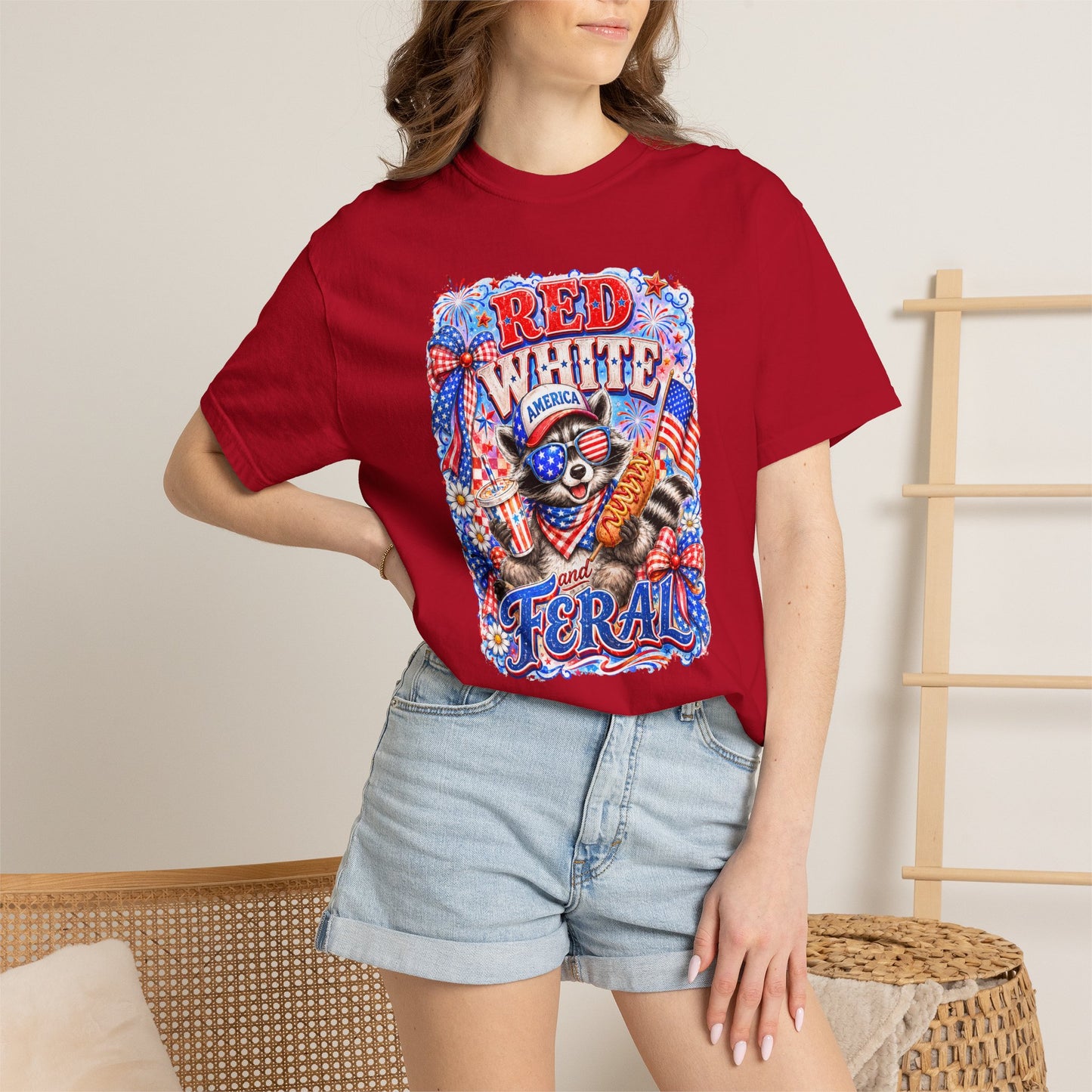 Patriotic "Red White Feral" Graphic T-Shirt