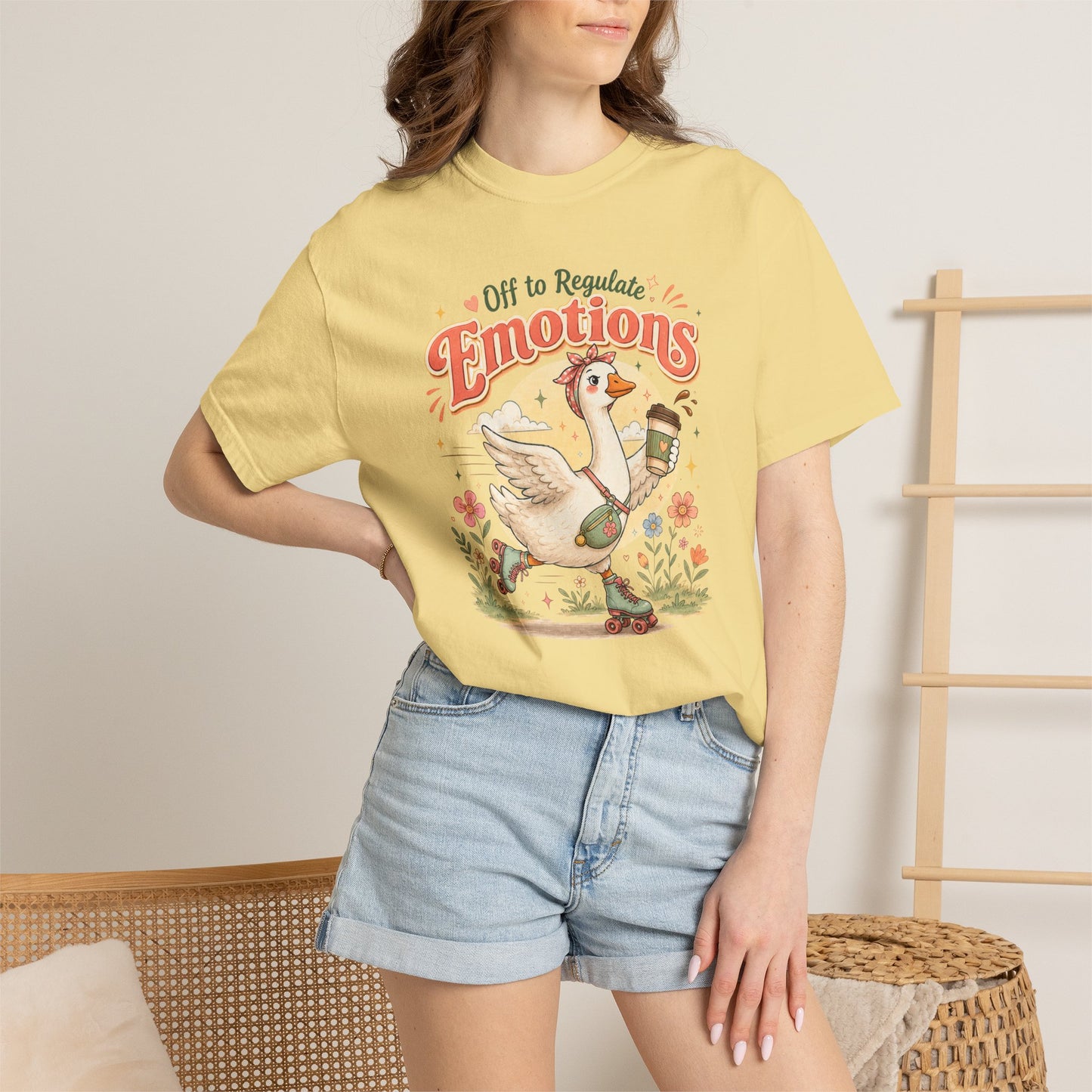 Emotions Duck Graphic T-Shirt — "Off to Regulate" Vintage Coffee Tee