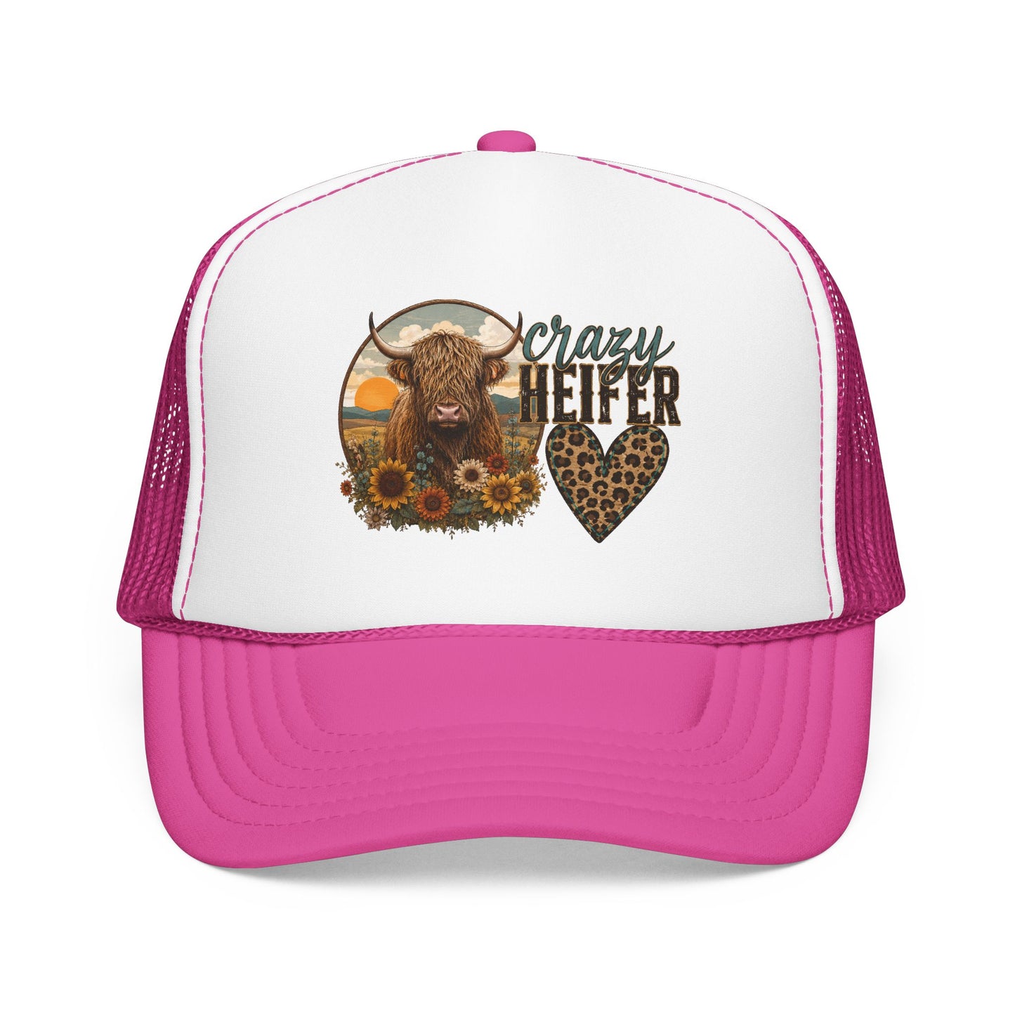 Crazy Heifer Trucker Hat — Sunflower Highland Cow Farm Cap