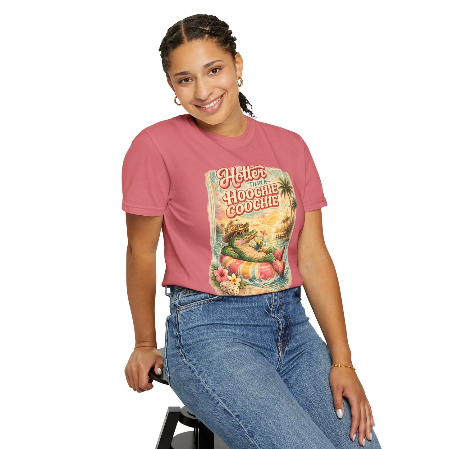 "Hotter Than a Hoochie Coochie" Retro Alligator Beach Graphic