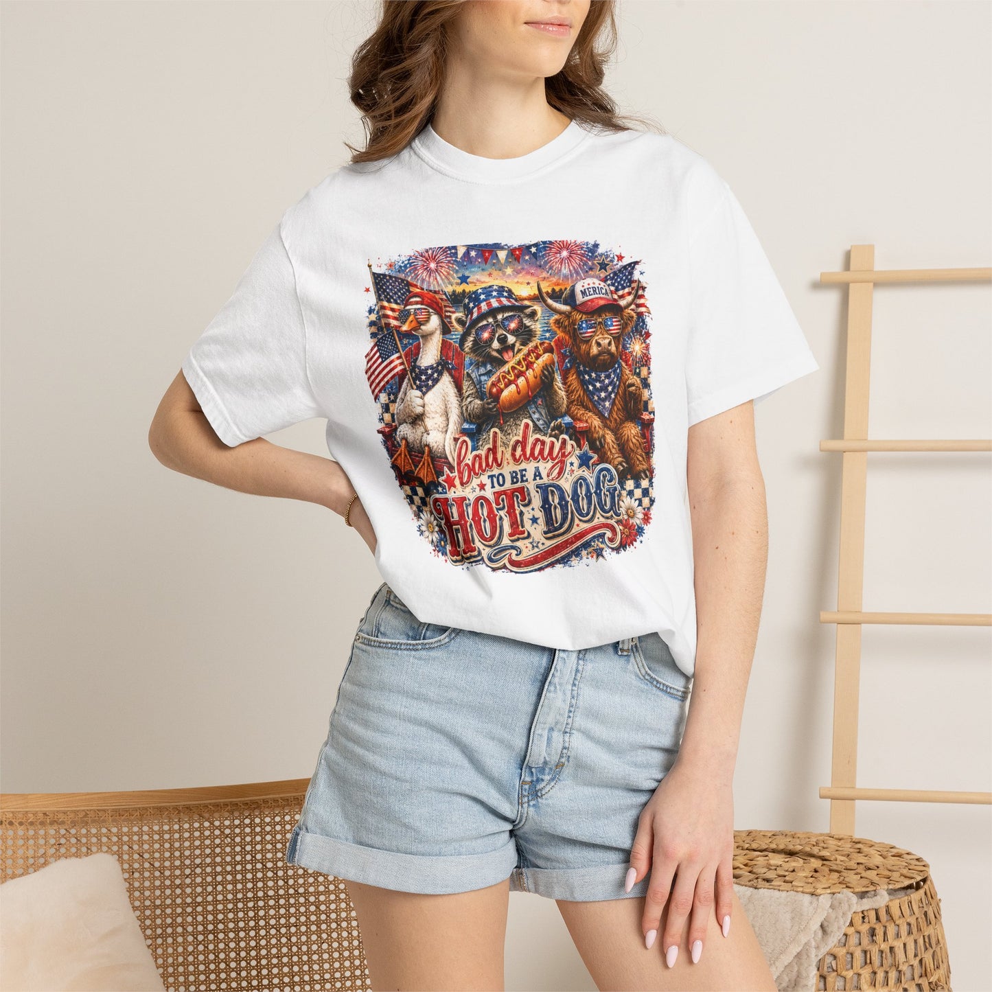 Patriotic 'Born to Be a Hot Dog' Graphic T-Shirt
