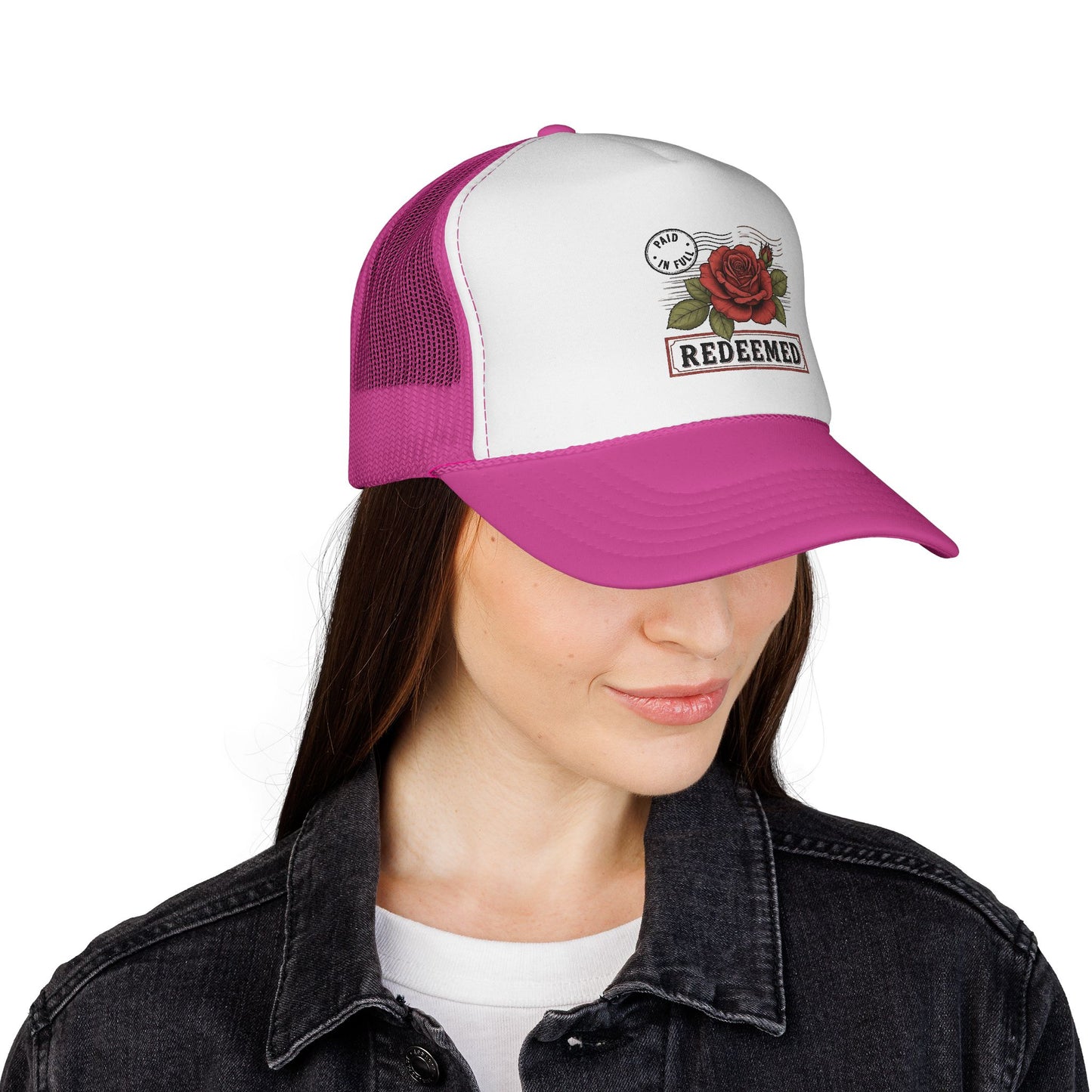 Redeemed Rose Trucker Cap - Vintage Floral Faith Hat