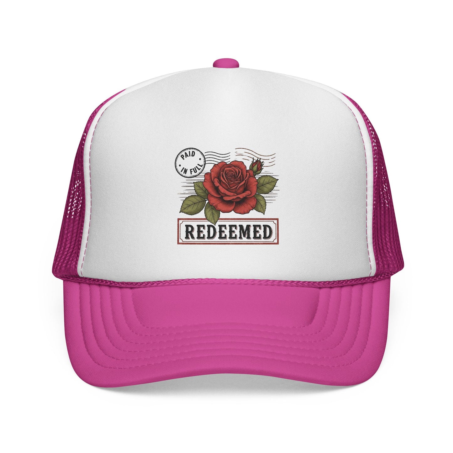 Redeemed Rose Trucker Cap - Vintage Floral Faith Hat