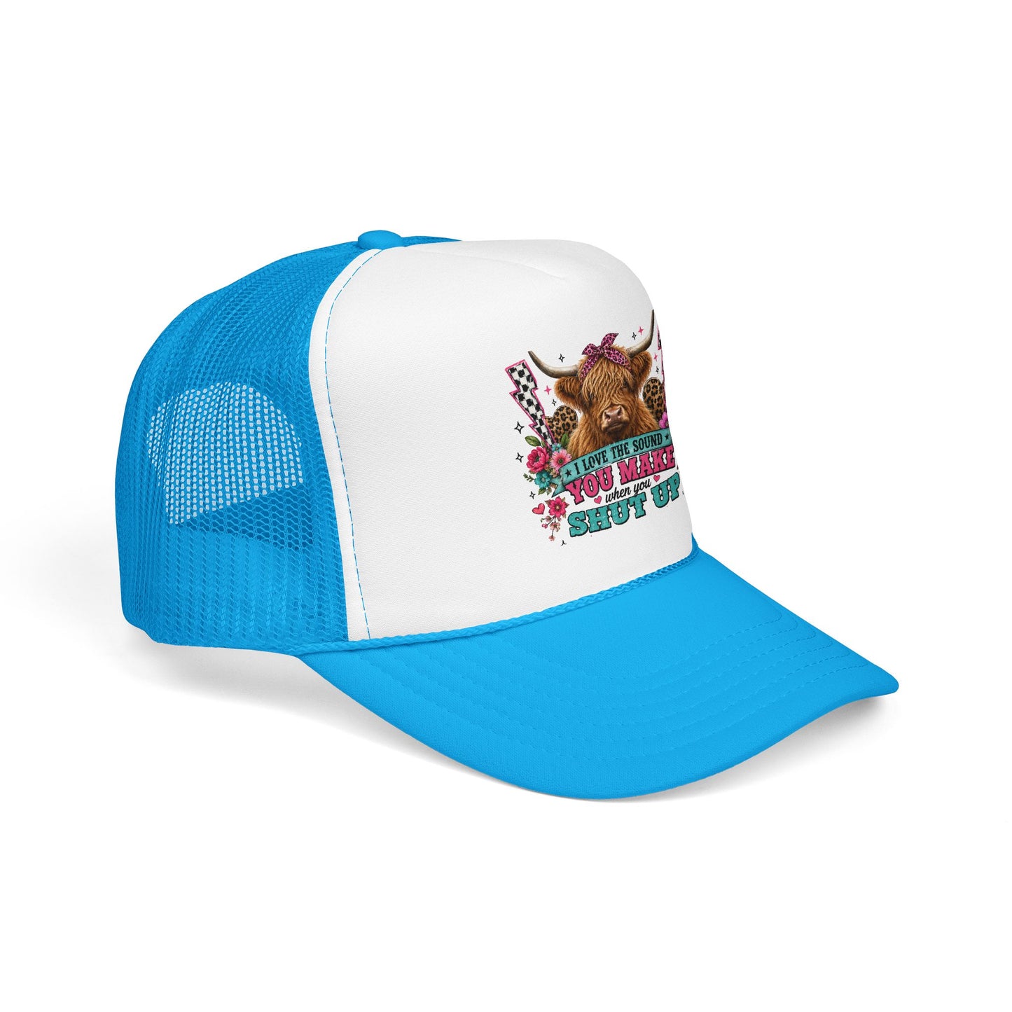 Cow Skull Trucker Hat – “I Love the Sound You Make When You Shut Up” Floral Western Cap