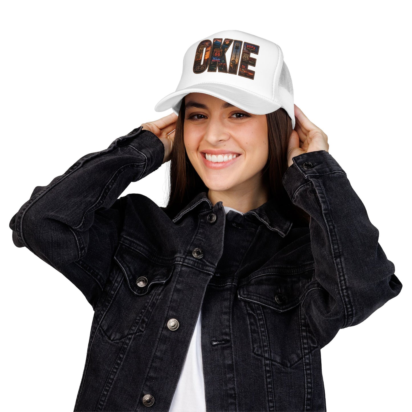 Route 66 Trucker Hat — Vintage 'ONE' Road Sign Graphic Foam Cap