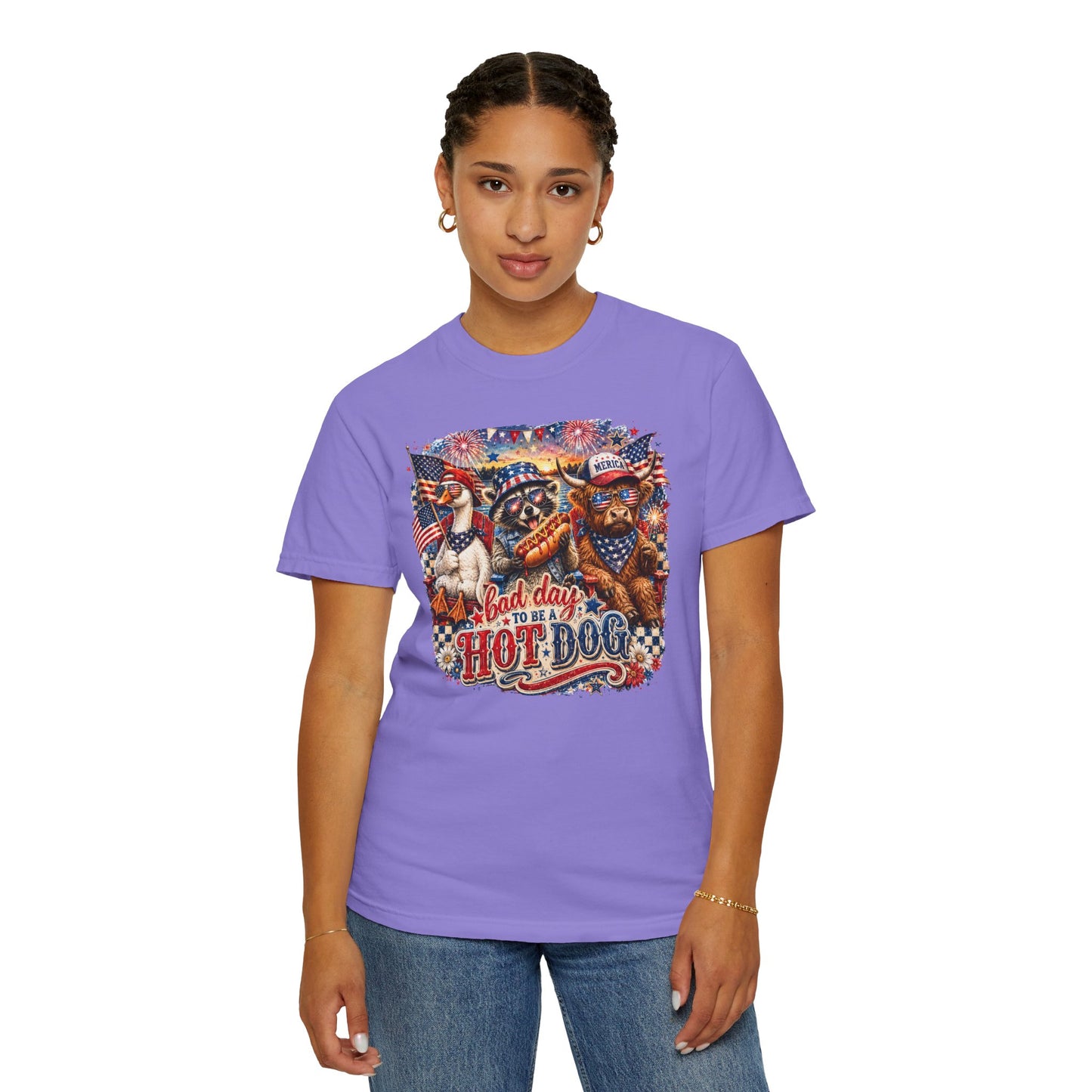 Patriotic 'Born to Be a Hot Dog' Graphic T-Shirt