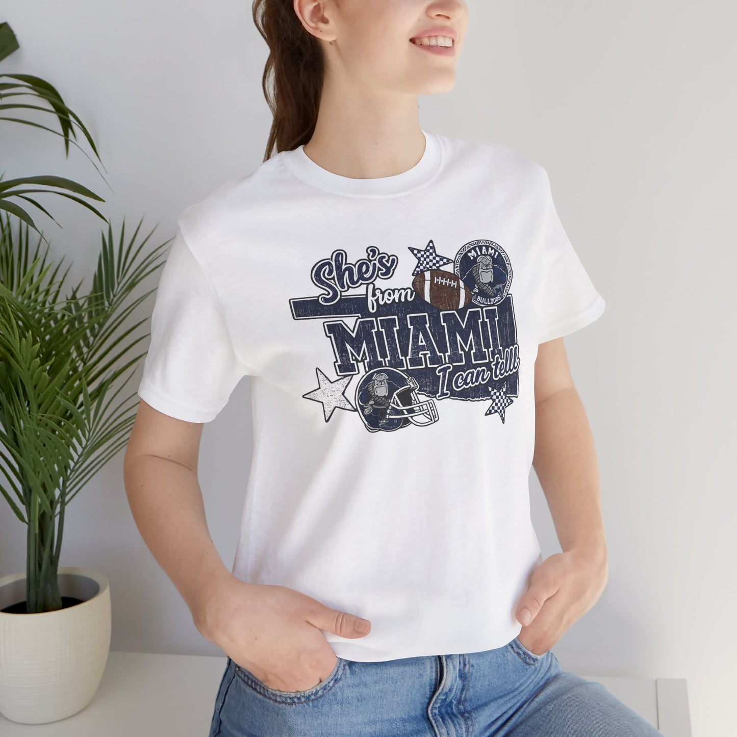 She's From Miami Graphic Tee — Retro Football Fan Shirt