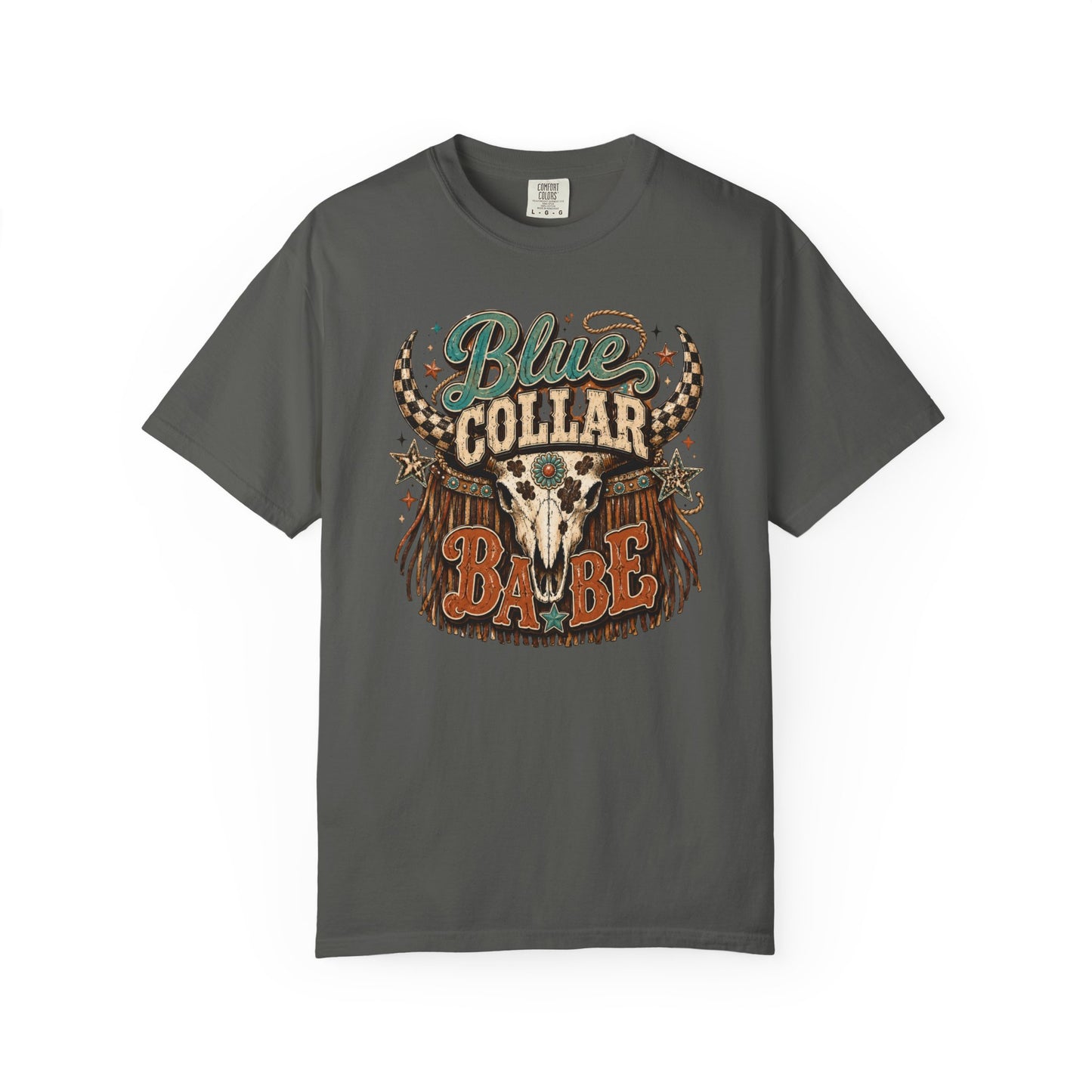 Blue Collar Babe Graphic T-Shirt — Western Skull Cowgirl Tee