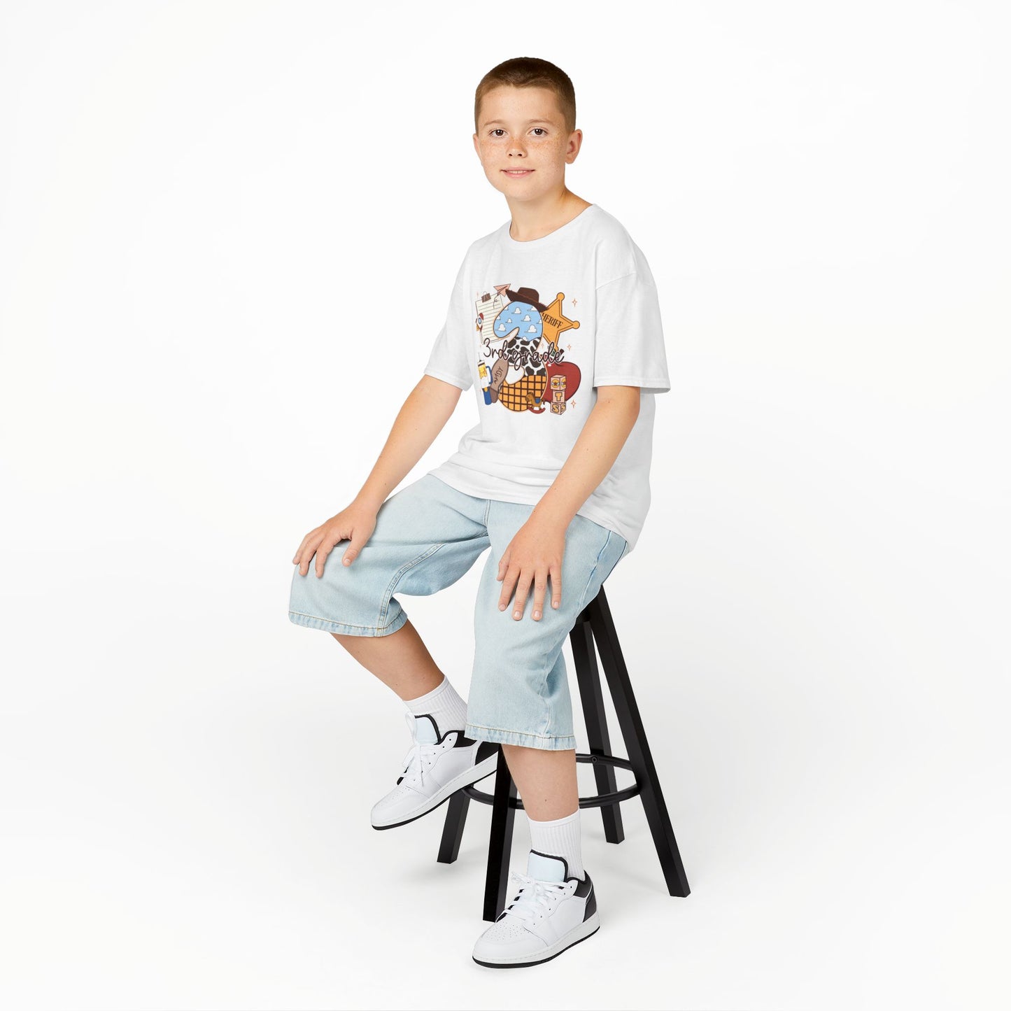 Kids Tee — 3rd Grade School Life Graphic (apple, donut, sheriff star)