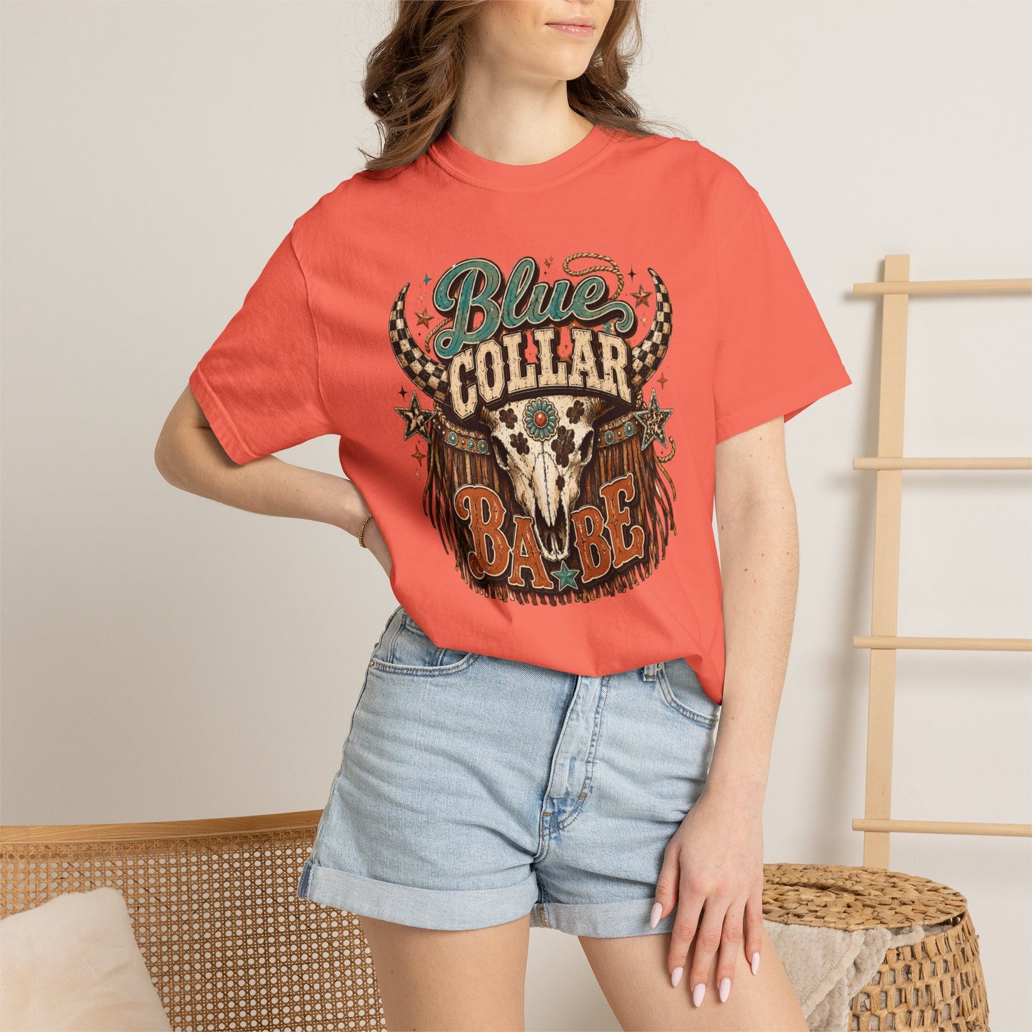 Blue Collar Babe Graphic T-Shirt — Western Skull Cowgirl Tee