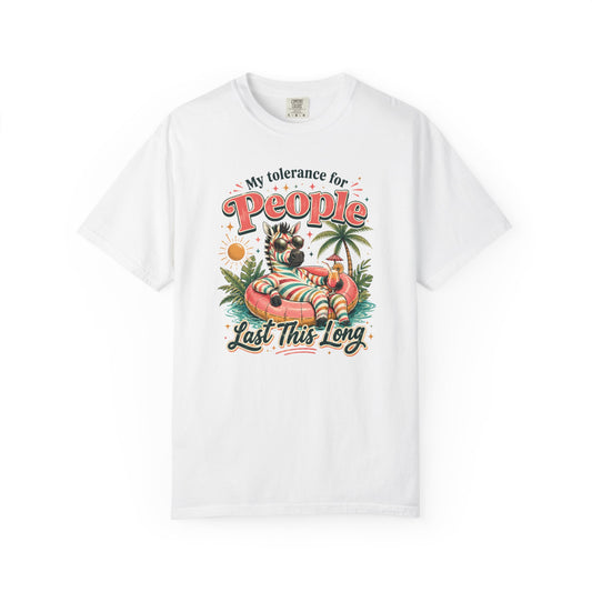 "My Tolerance for People Lasts This Long" Retro Cat Pool Float Graphic Tee