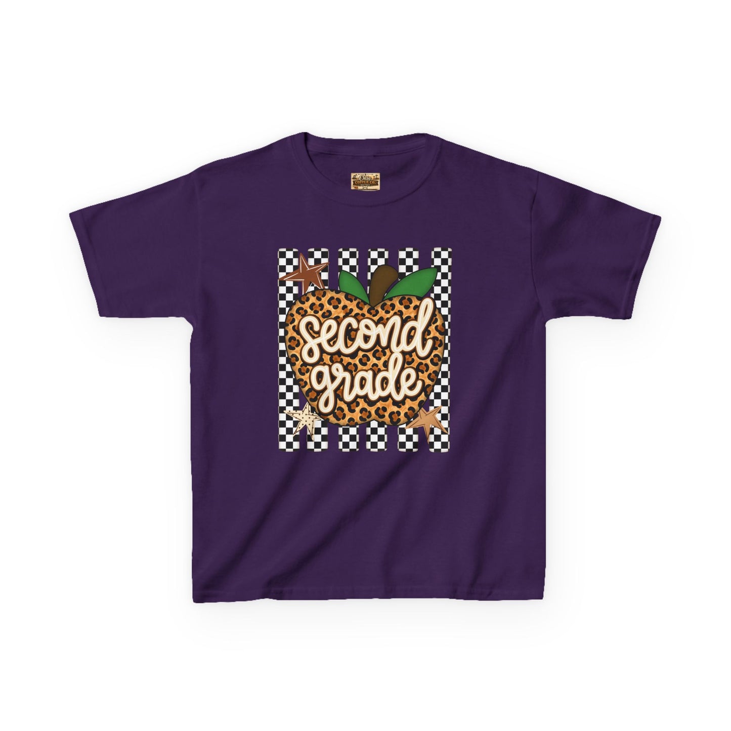 Second Grade Leopard Apple Kids T-Shirt — Back-to-School Teacher Appreciation Tee