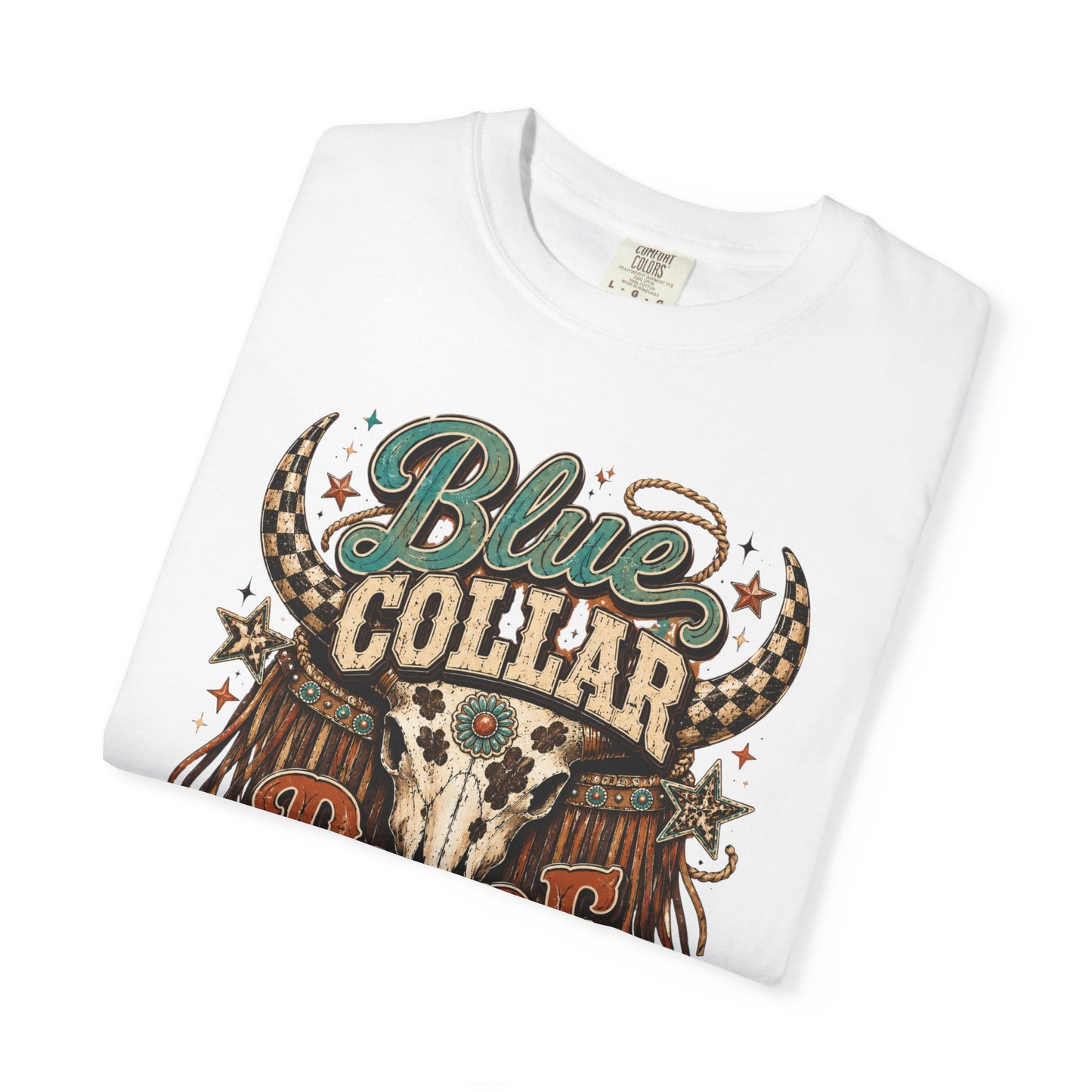 Blue Collar Babe Graphic T-Shirt — Western Skull Cowgirl Tee