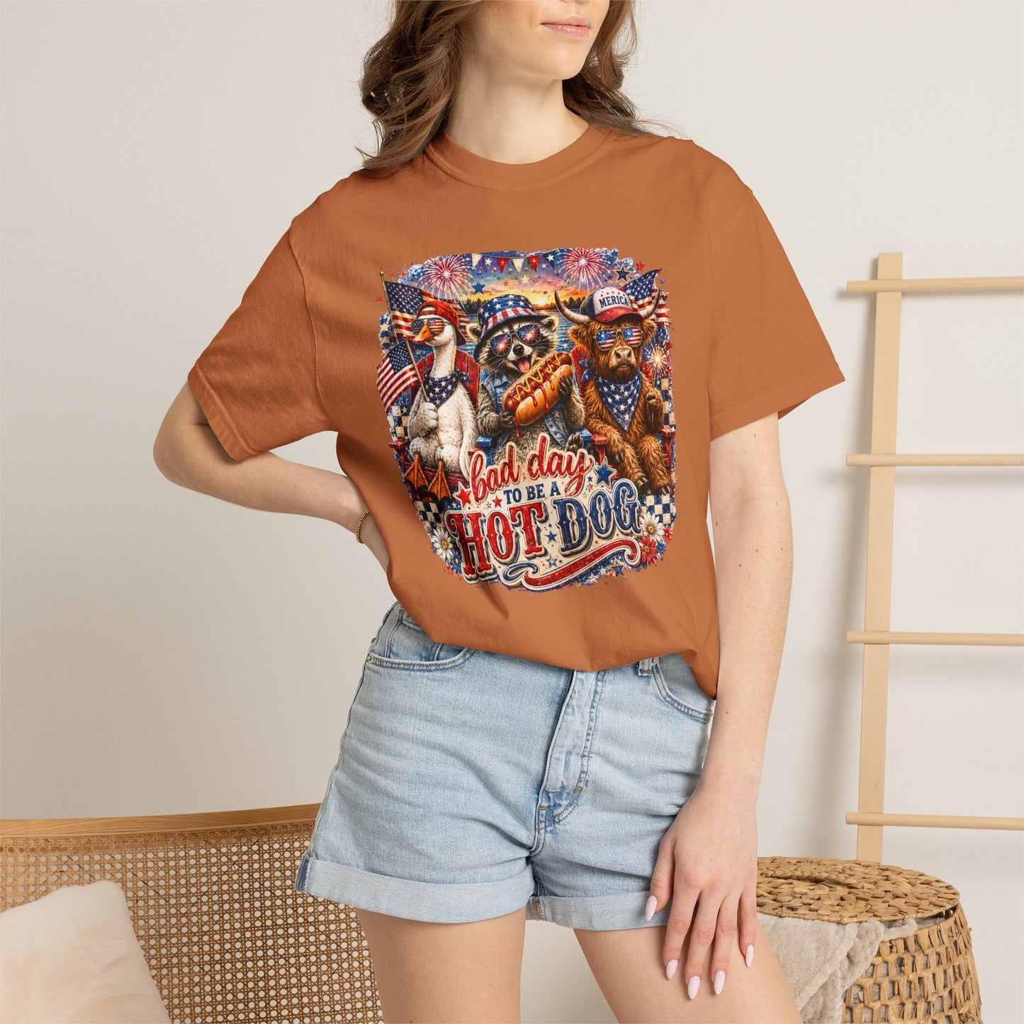 Patriotic 'Born to Be a Hot Dog' Graphic T-Shirt