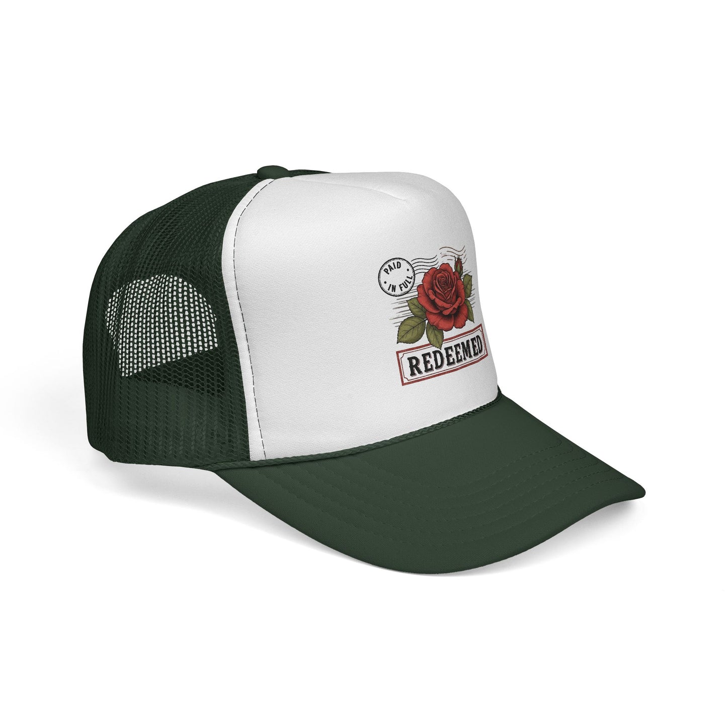 Redeemed Rose Trucker Cap - Vintage Floral Faith Hat