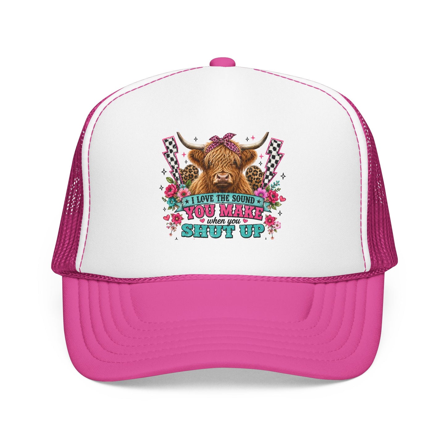 Cow Skull Trucker Hat – “I Love the Sound You Make When You Shut Up” Floral Western Cap